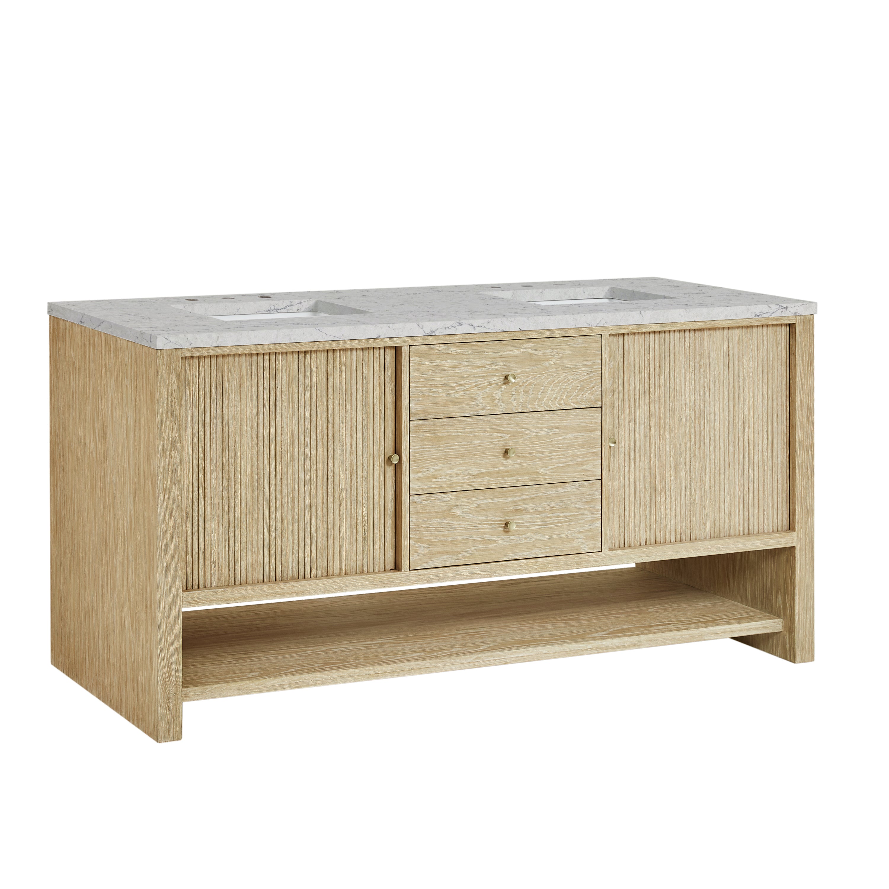 James Martin Marigot 72" Double Vanity in Sunwashed Oak with 3cm Countertop and FreePower Wireless Charger