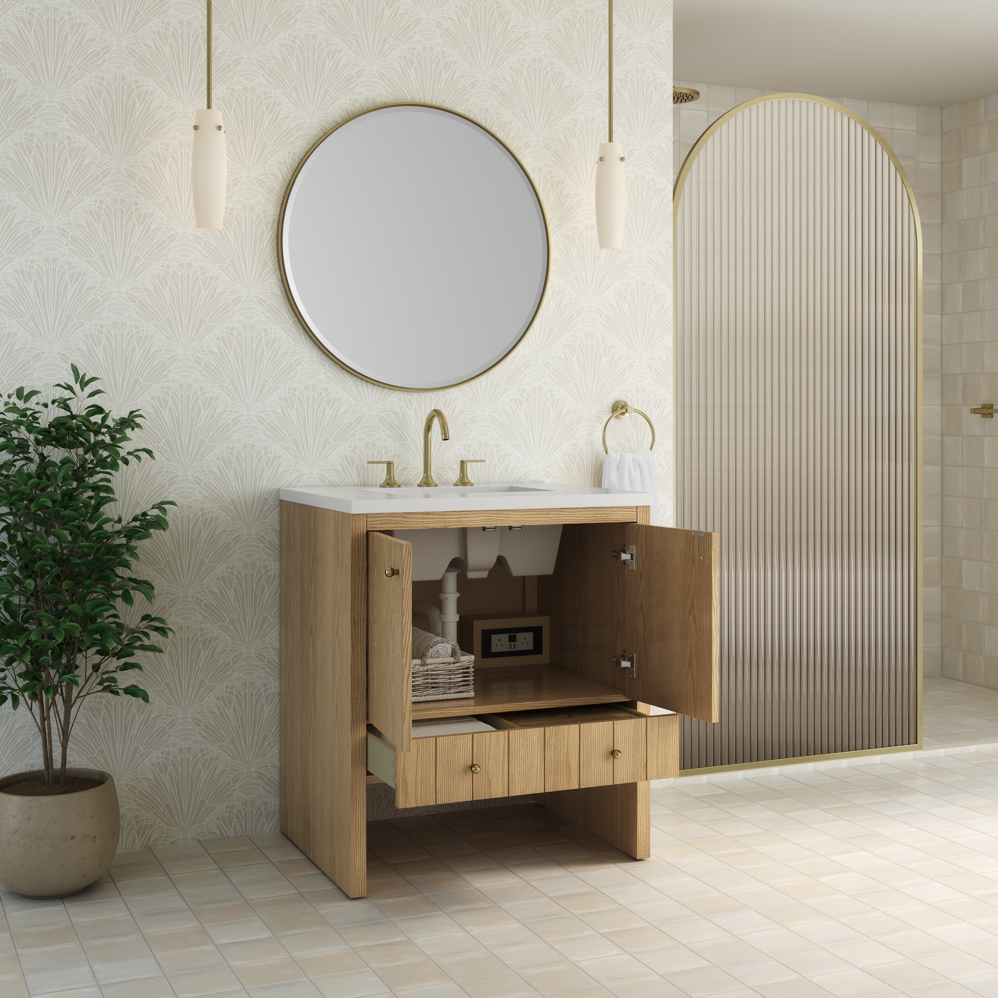James Martin Hudson 30" Single Vanity in Light Natural Oak with 3cm Countertop
