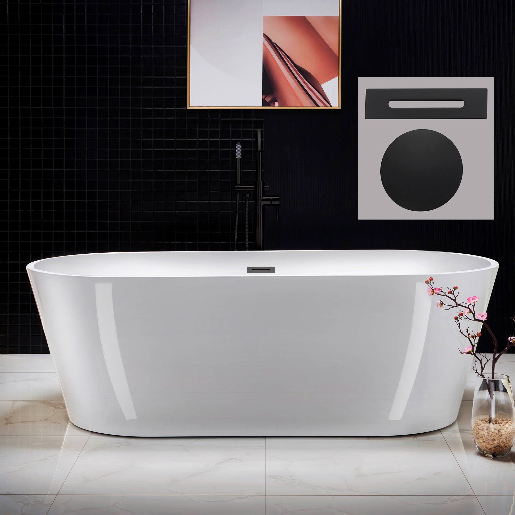 WOODBRIDGE 71" Acrylic Freestanding Bathtub Contemporary Soaking Tub with Drain & Overflow, B1701