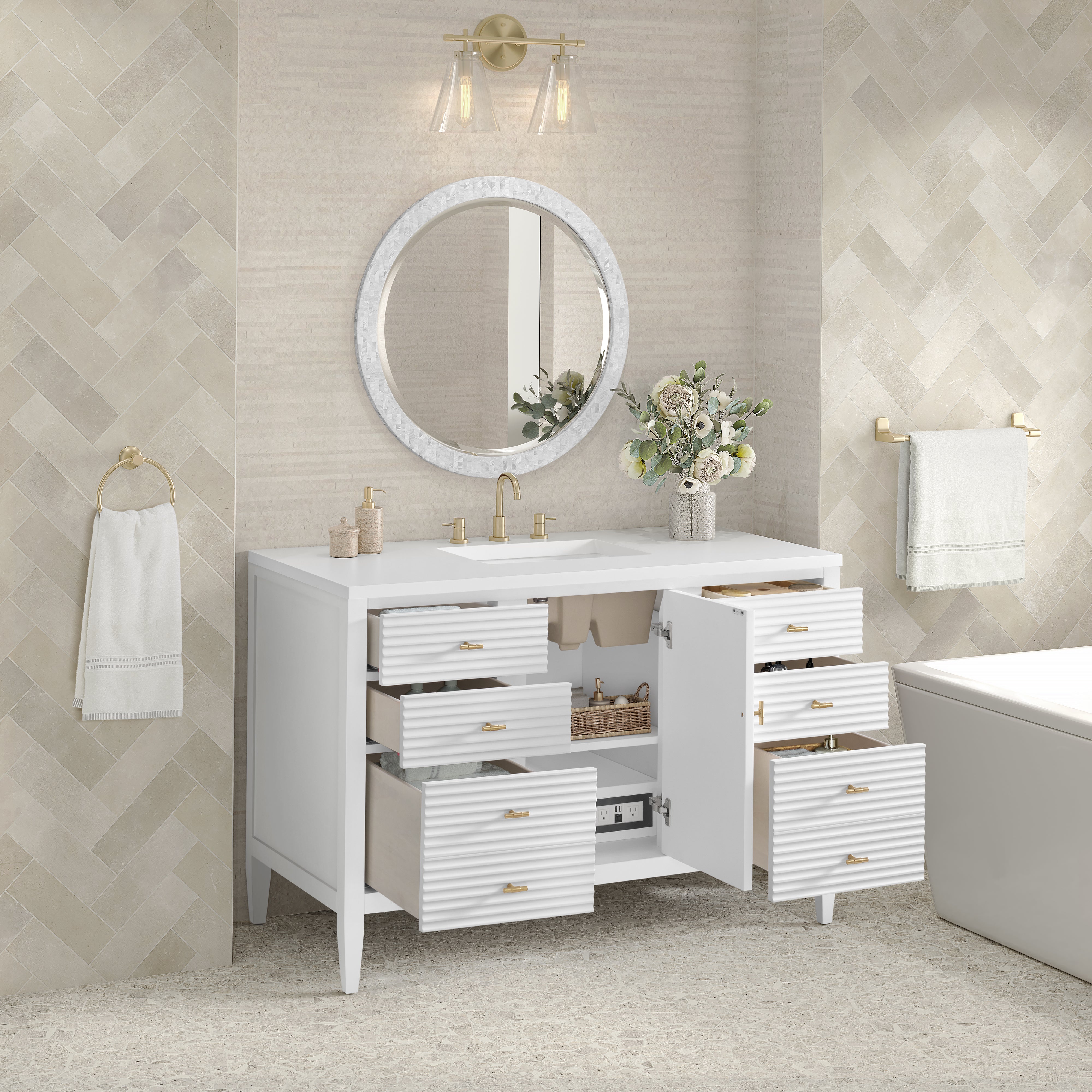 James Martin Myrrin 48" Single Vanity in Bright White with 3cm Countertop