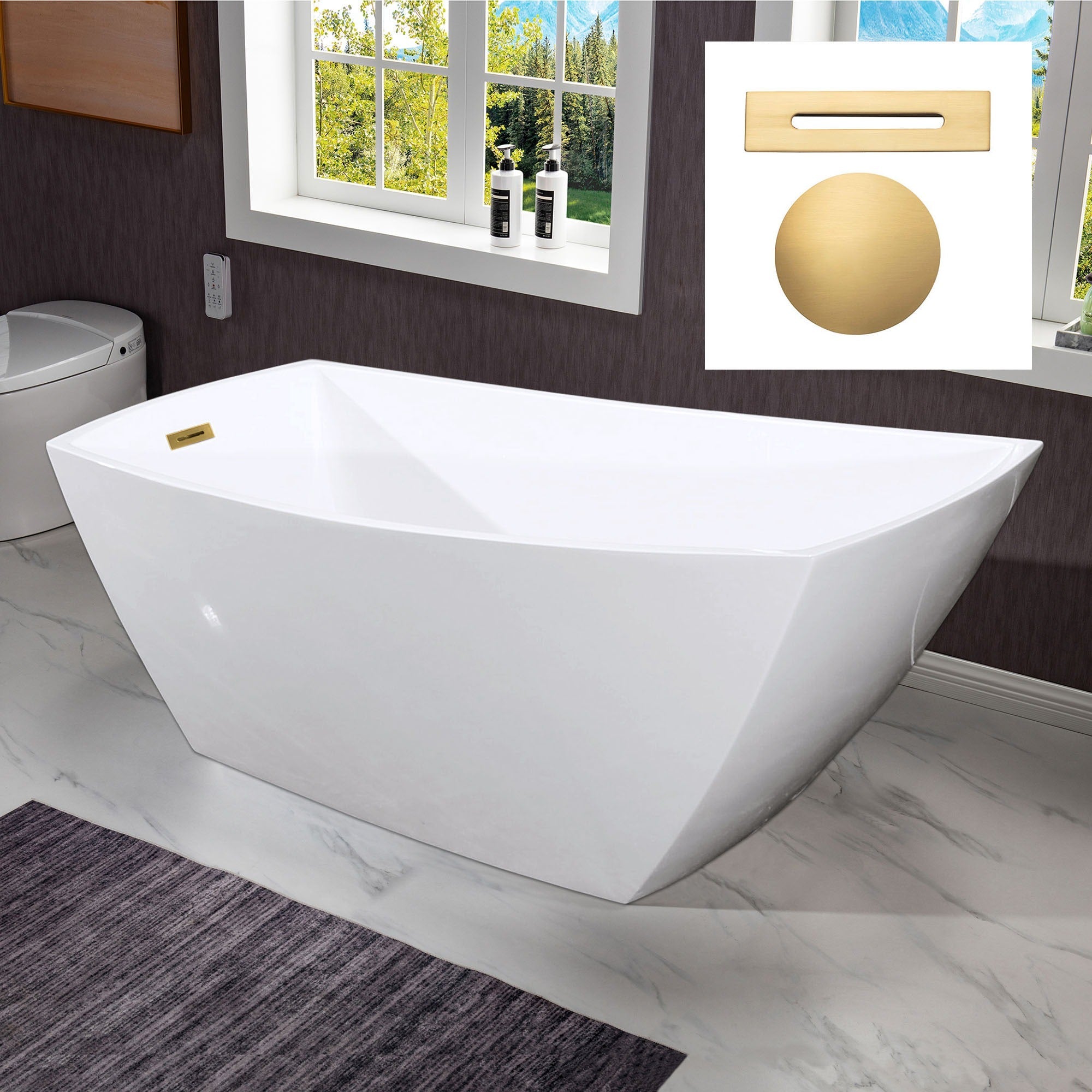 WOODBRIDGE 67" Acrylic Freestanding Bathtub Contemporary Soaking Tub with Drain & Overflow, B-1608