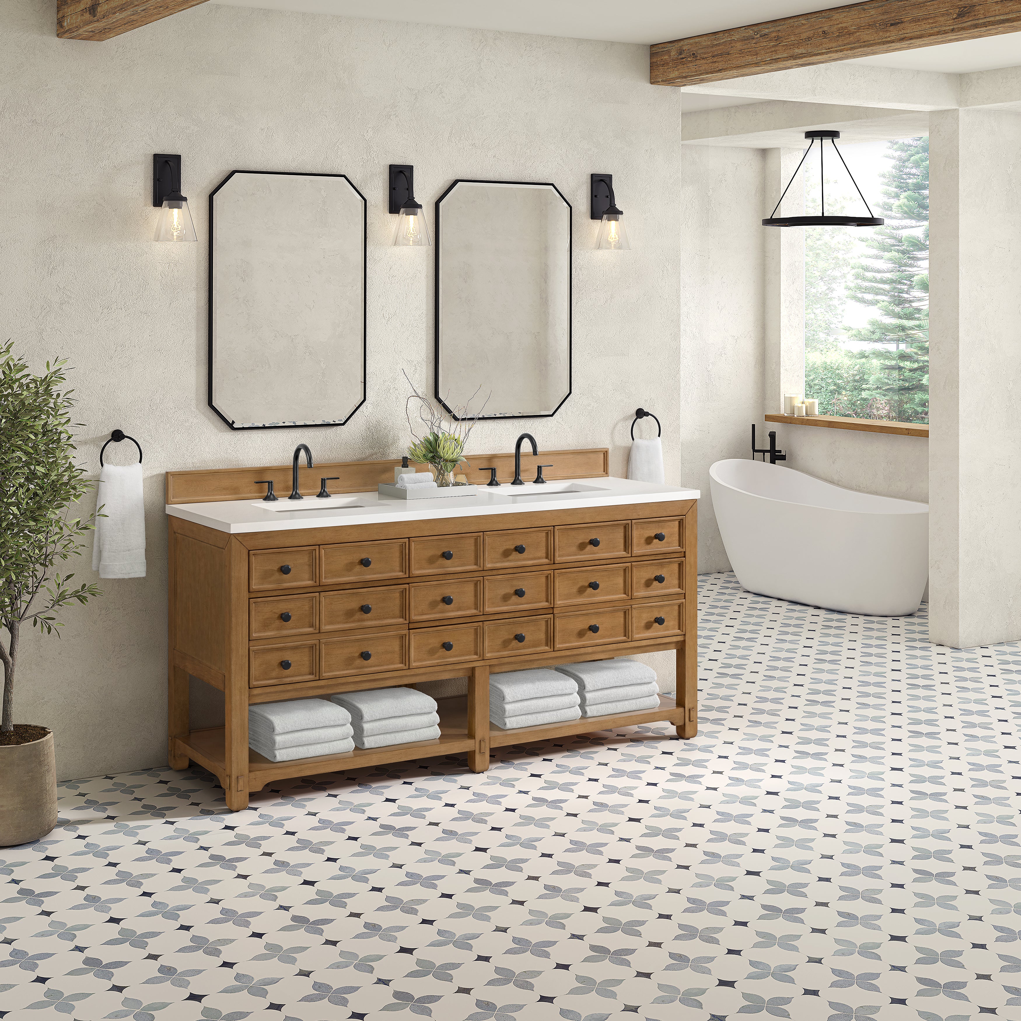 James Martin Malibu 72" Double Vanity in Amber Birch with 3cm Countertop