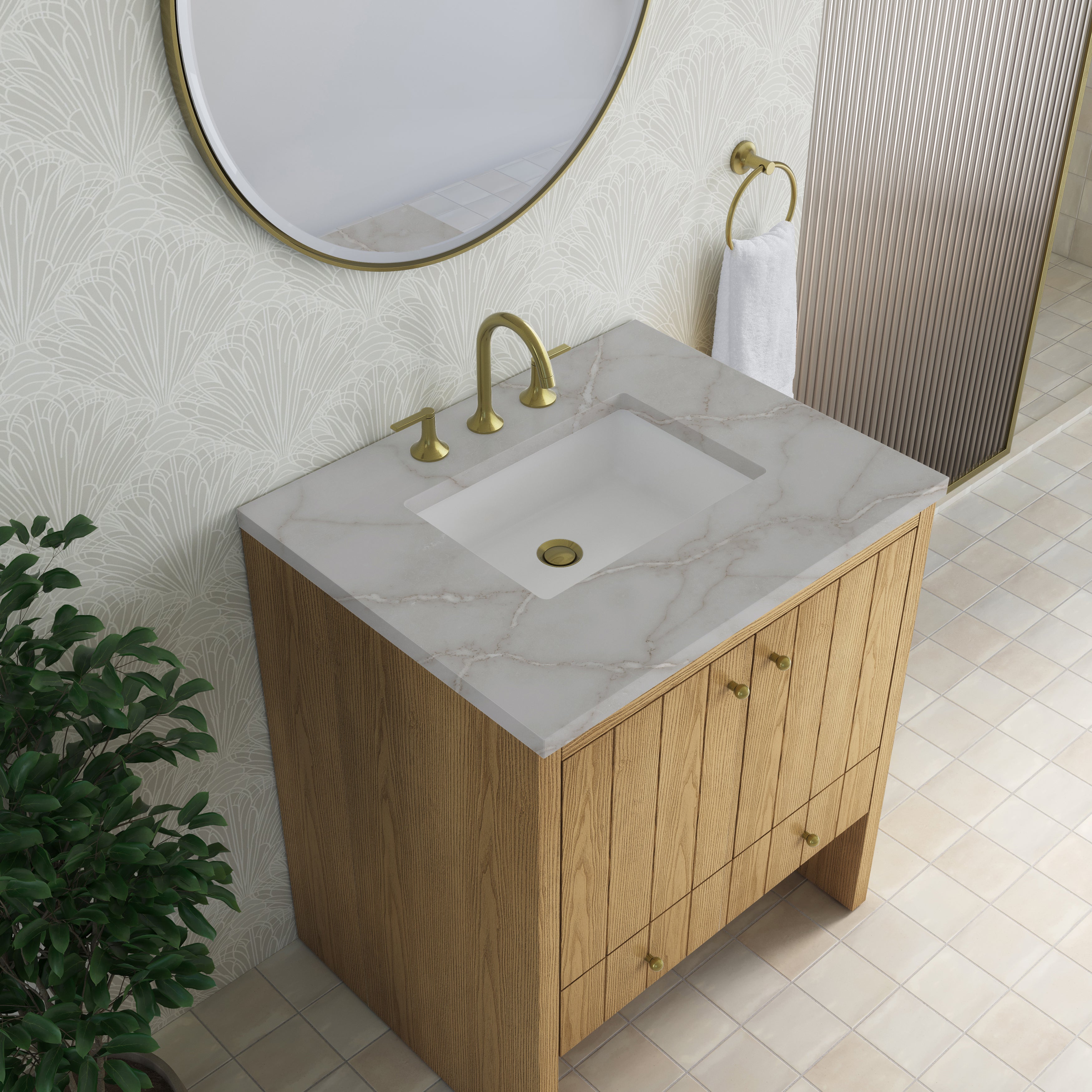 James Martin Hudson 30" Single Vanity in Light Natural Oak with 3cm Countertop
