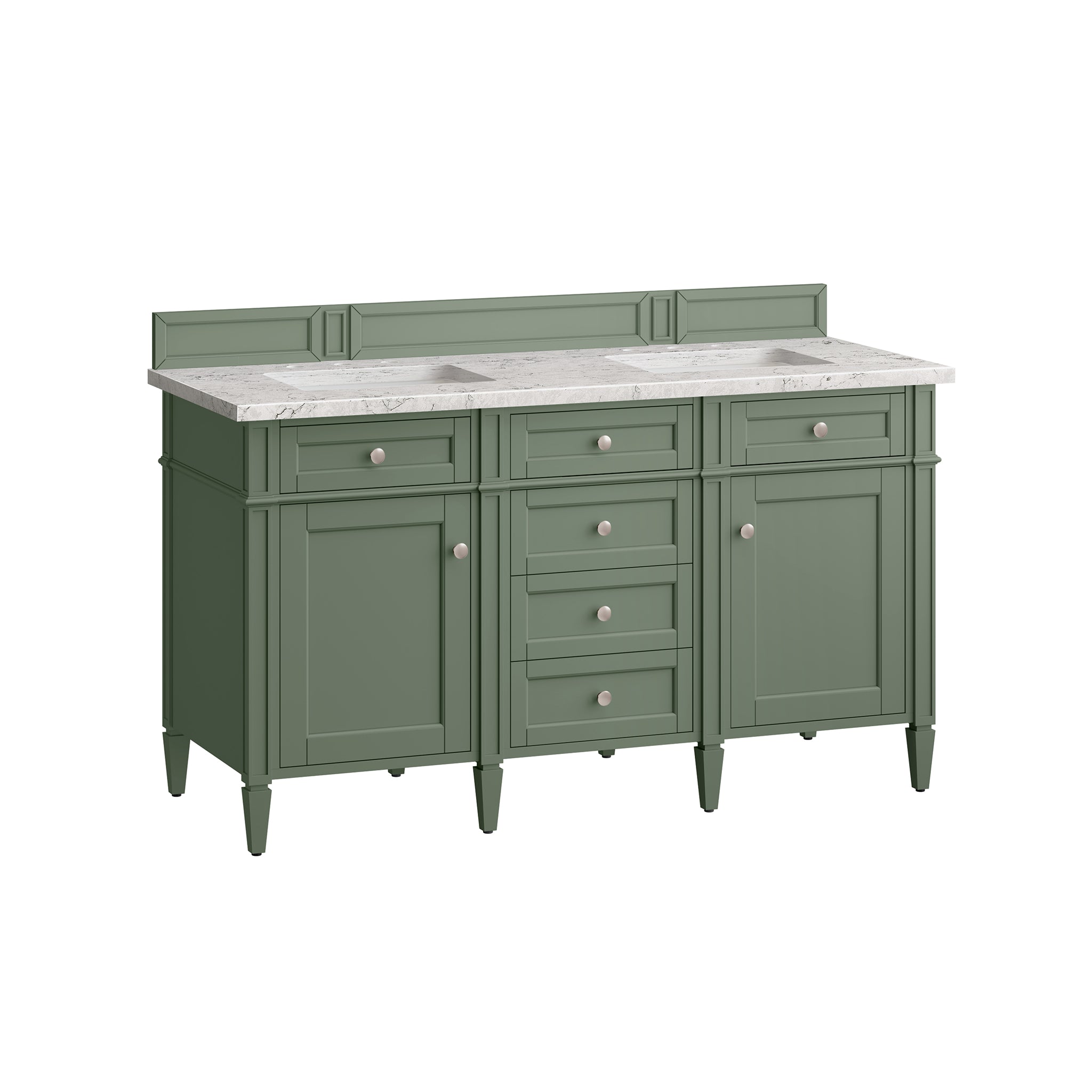 James Martin Brittany 60" Double Vanity in Smokey Celadon with 3cm Countertop and FreePower Wireless Charger