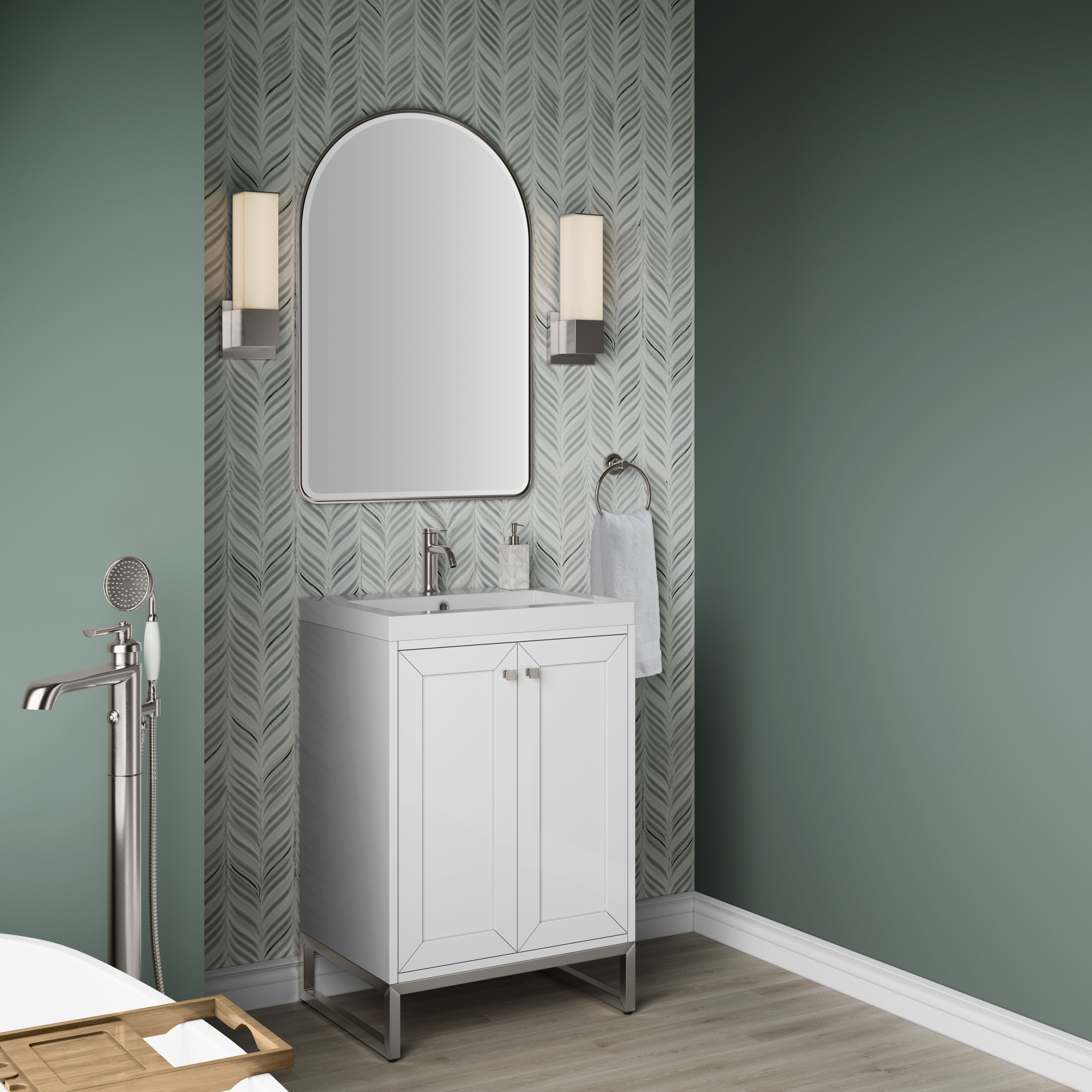 James Martin Chianti 24" Single Vanity in Glossy White with White Glossy Composite Stone Top