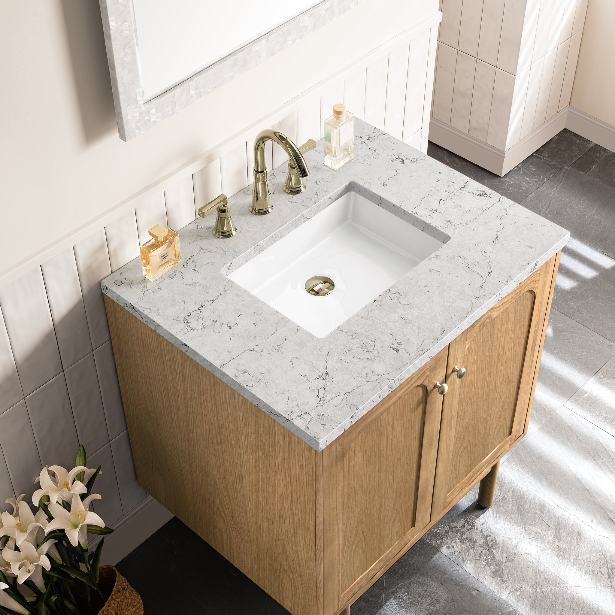 James Martin Laurent 30" Single Vanity in Light Natural Oak with 3cm Countertop