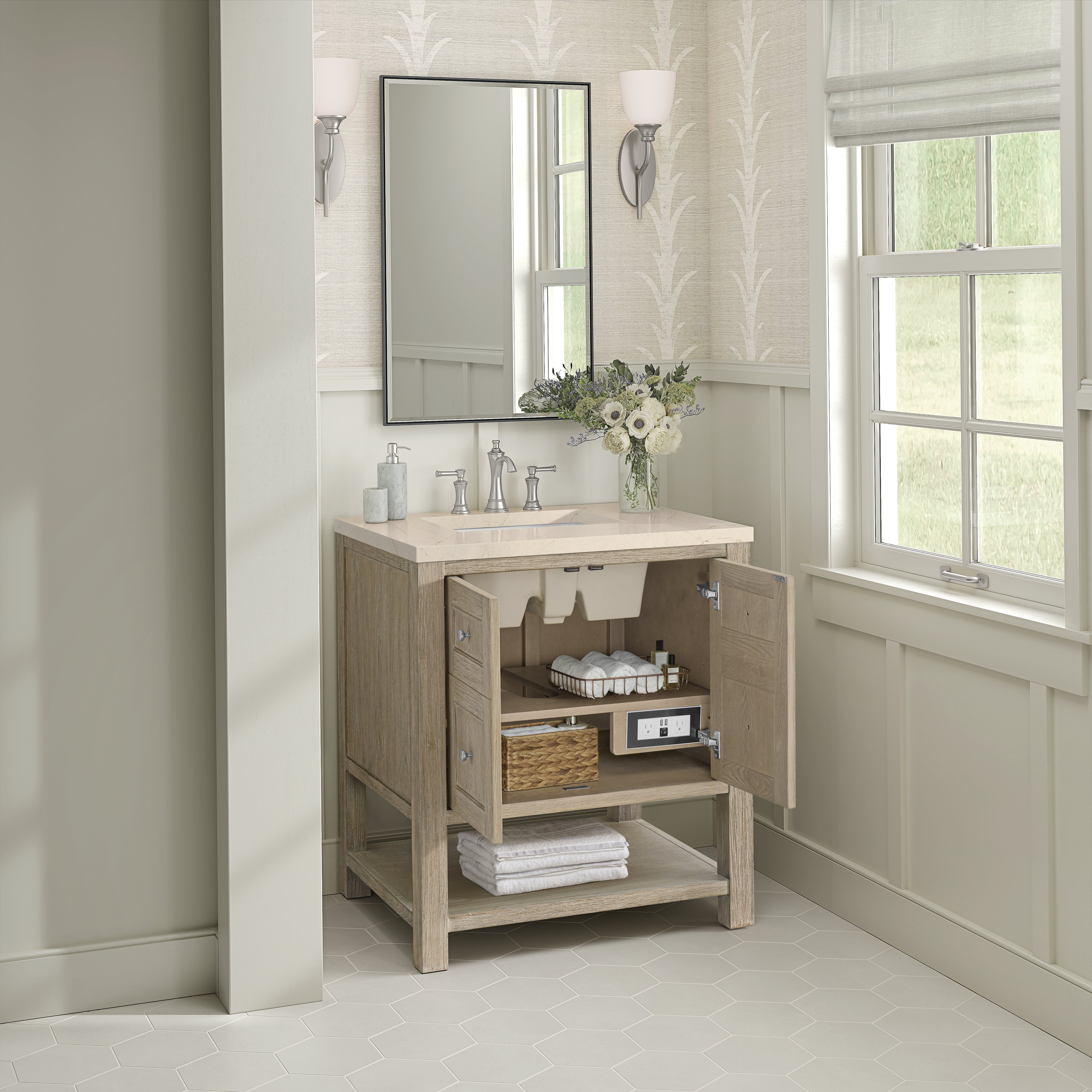 James Martin Breckenridge 30" Single Vanity in Whitewashed Oak with 3cm Countertop