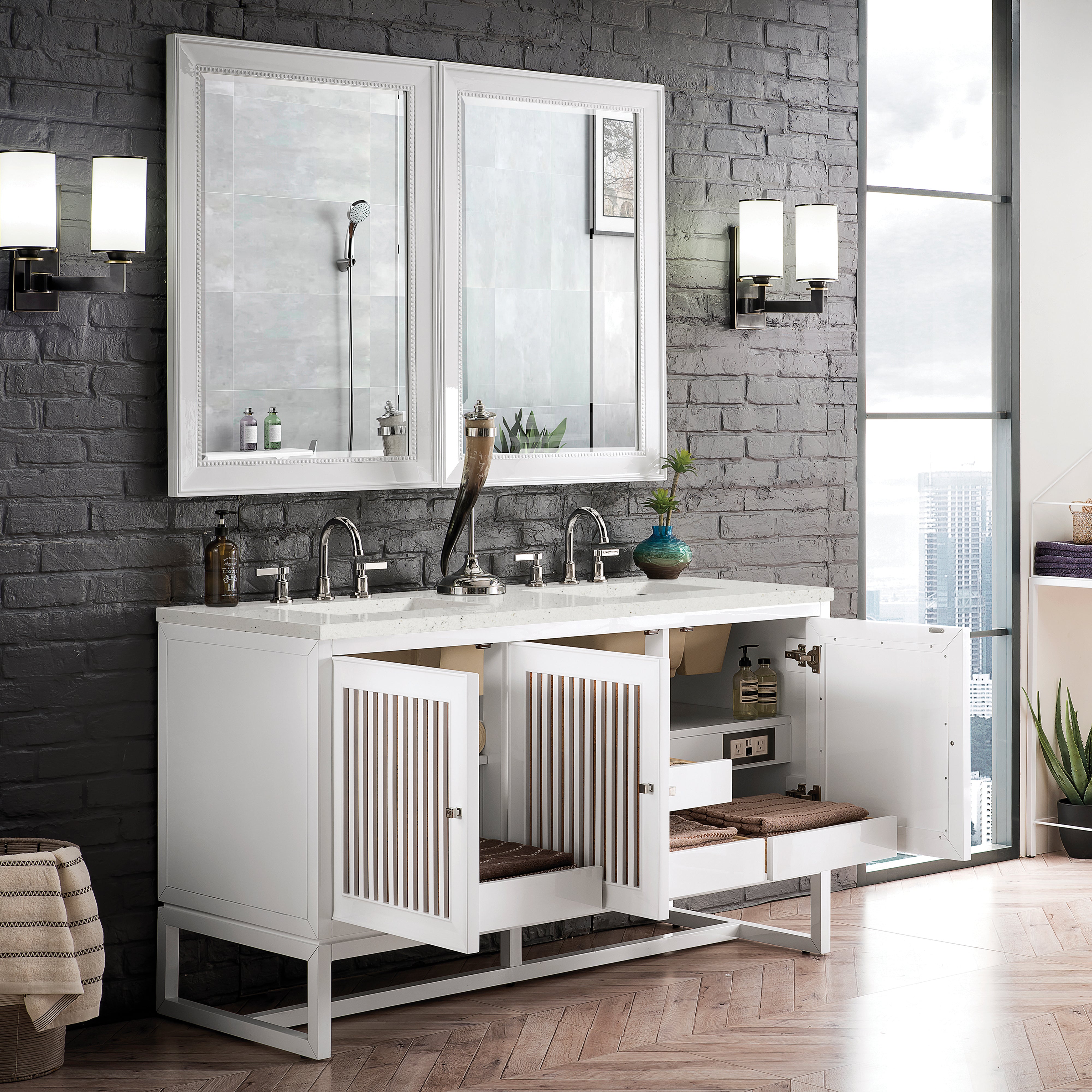 James Martin Athens 60" Double Vanity in Glossy White with 3cm Countertop