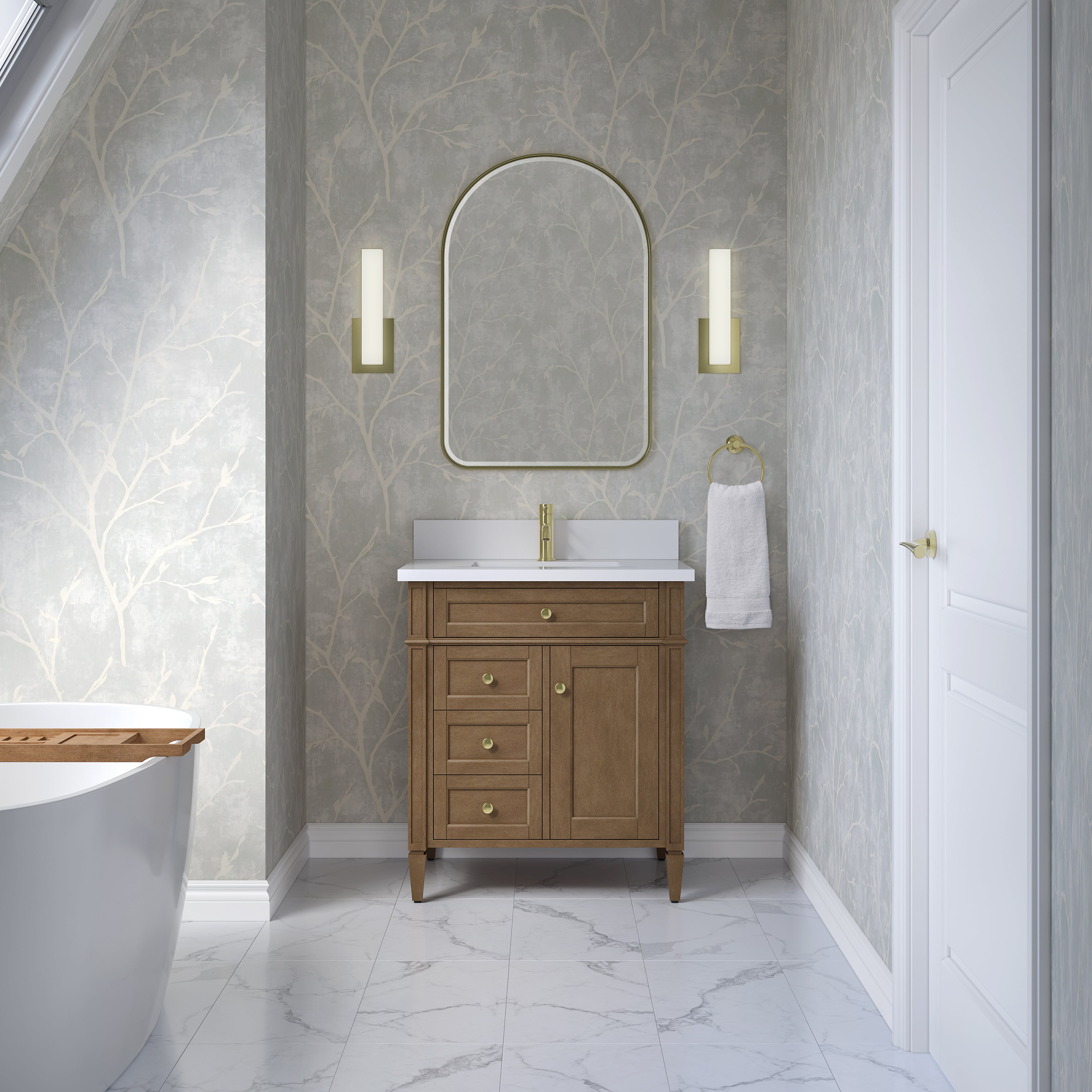 James Martin Brittany 30" Single Vanity in Pecan with 3cm Countertop