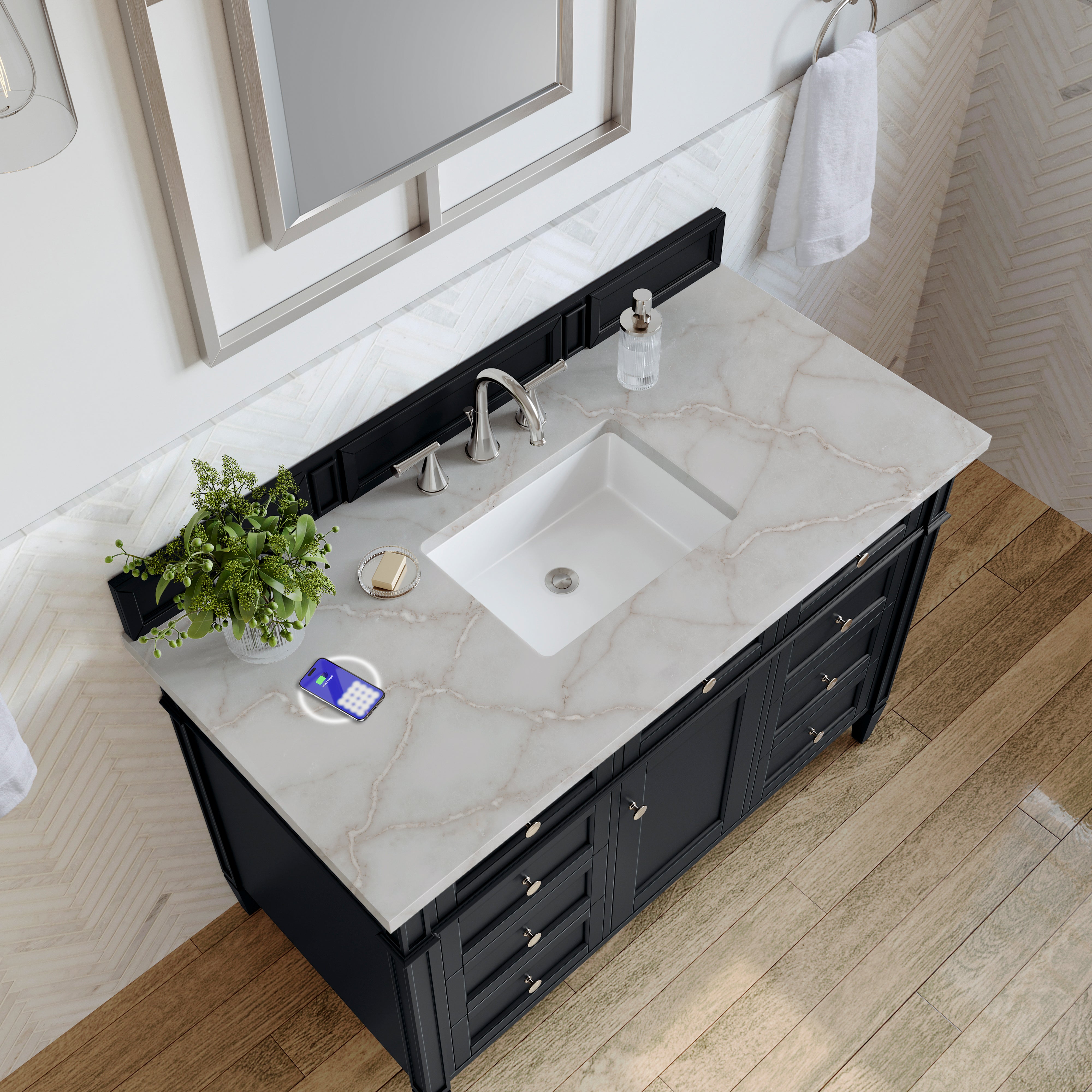 James Martin Brittany 48" Single Vanity in Black Onyx with 3cm Countertop and FreePower Wireless Charger