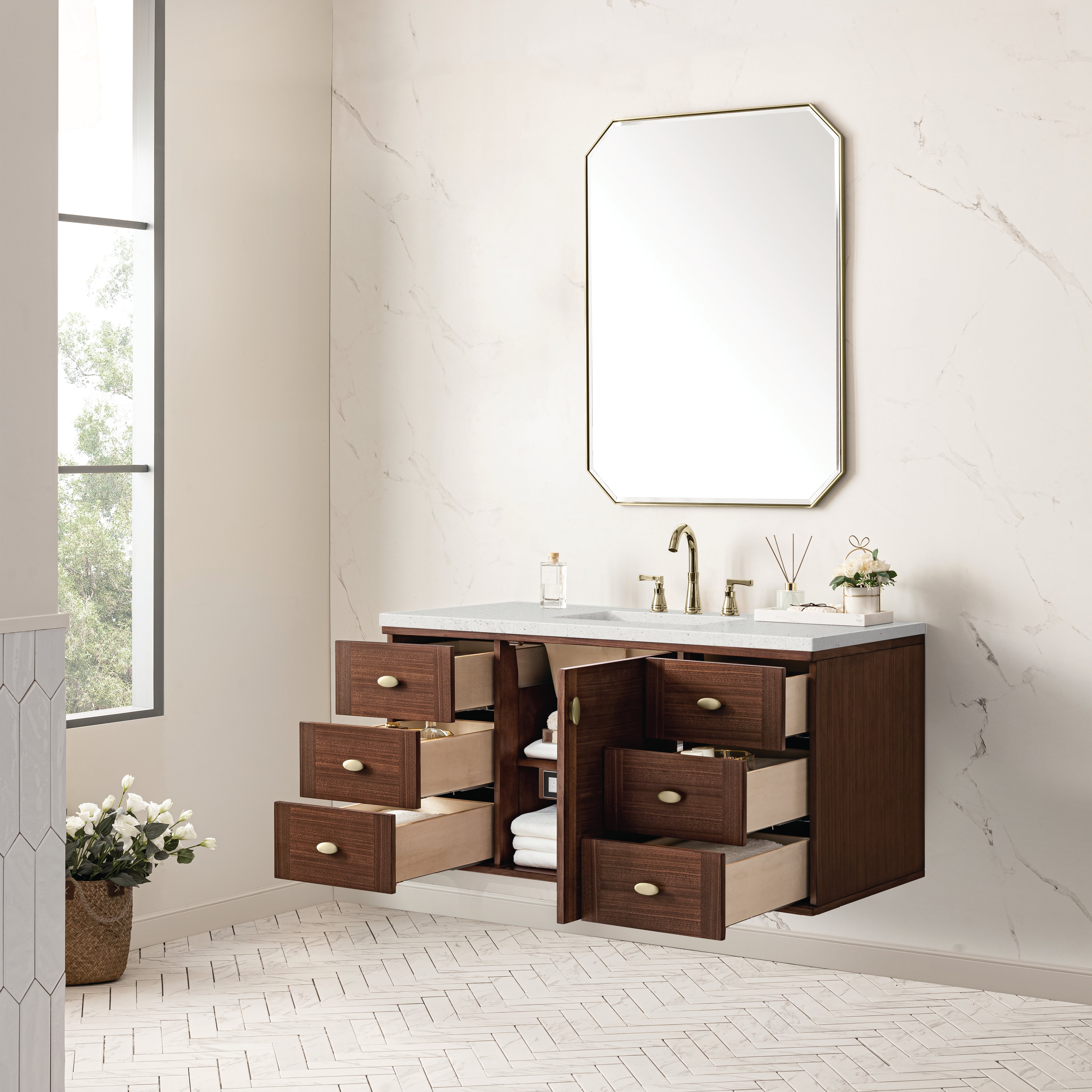 James Martin Amberly 48" Single Vanity in Mid-Century Walnut with 3cm Countertop