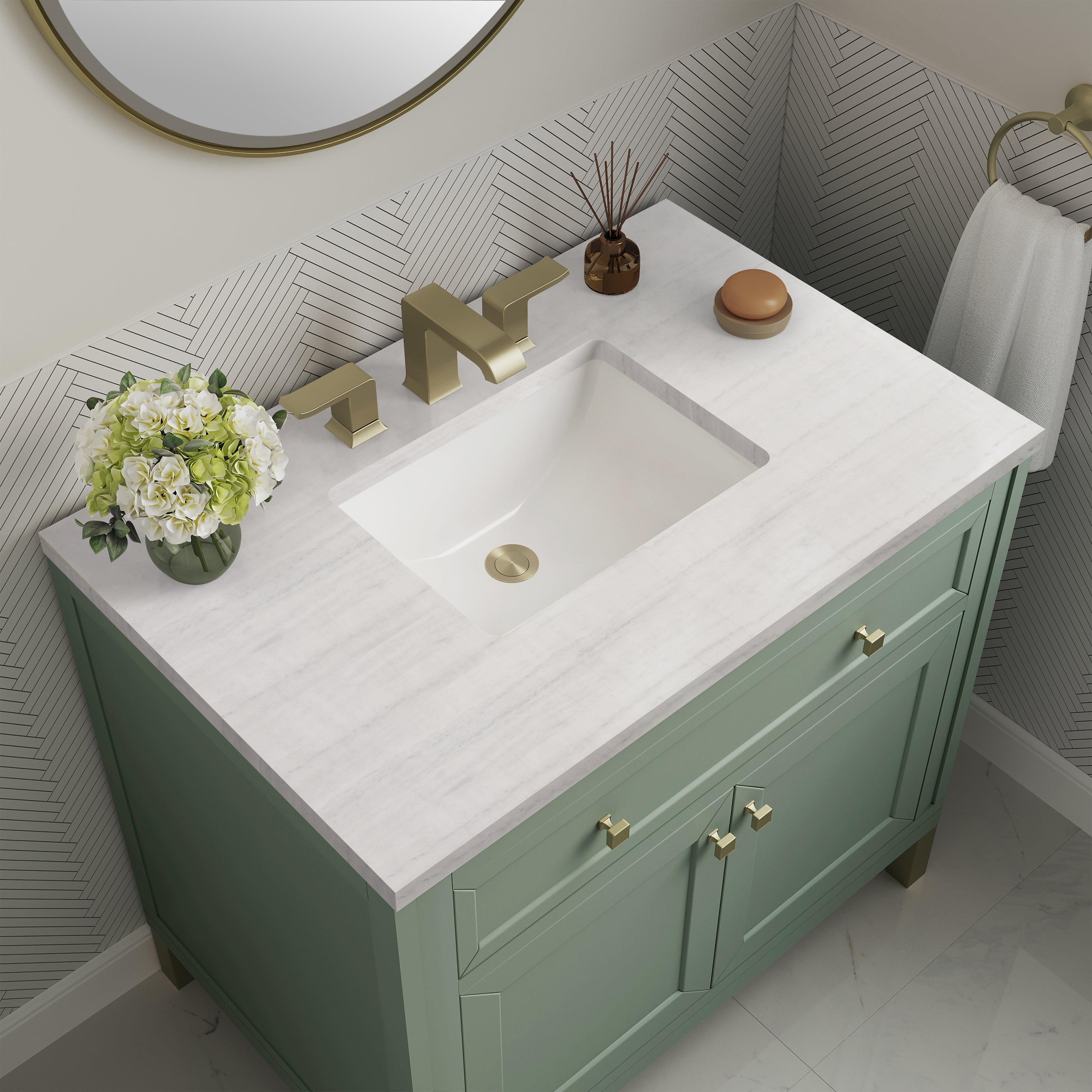 James Martin Chicago 36" Single Vanity in Smokey Celadon with 3cm Countertop