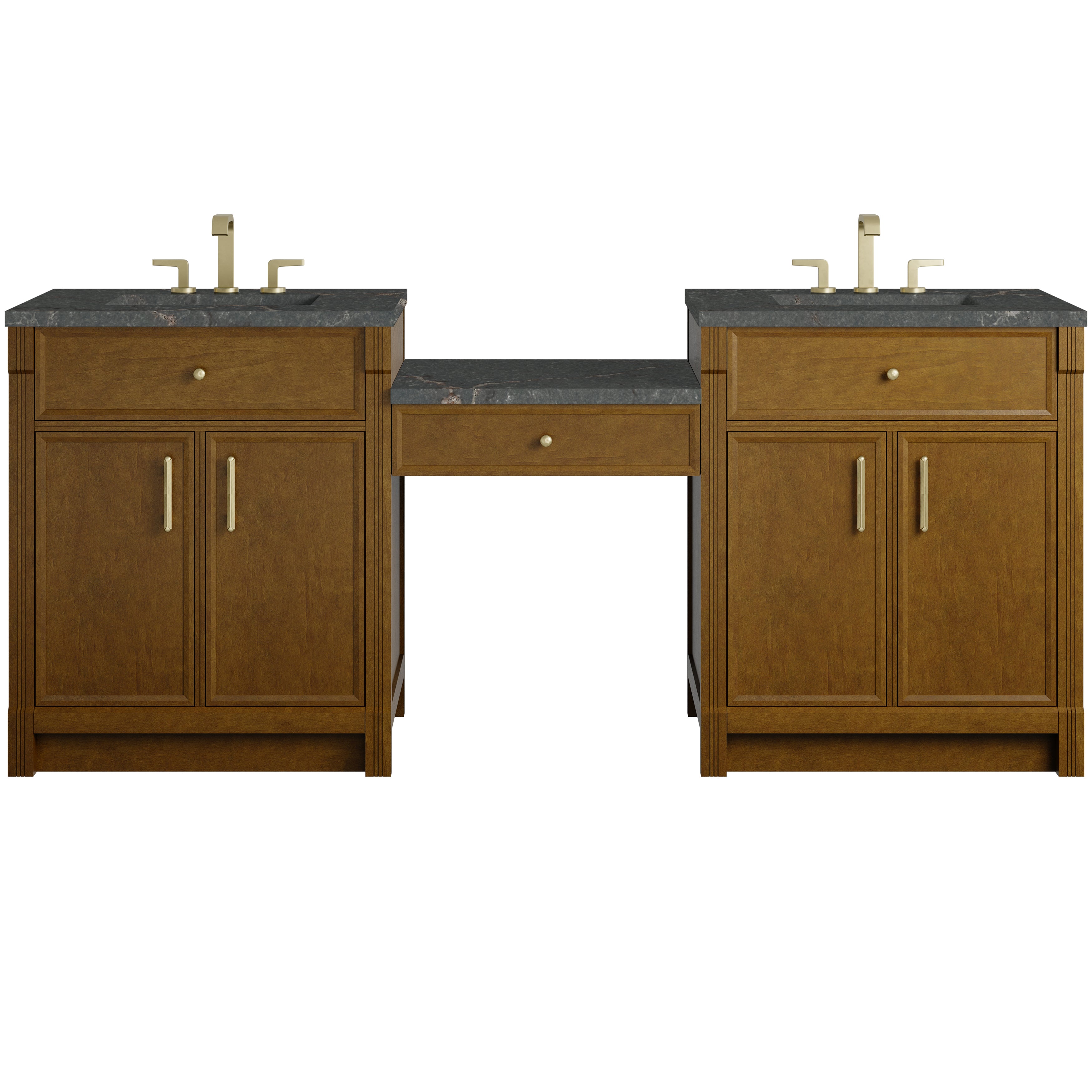 James Martin Bellshire 84" Dual Vanity Set with 24" Make-Up Counter in Honey Oak with 3cm Countertop