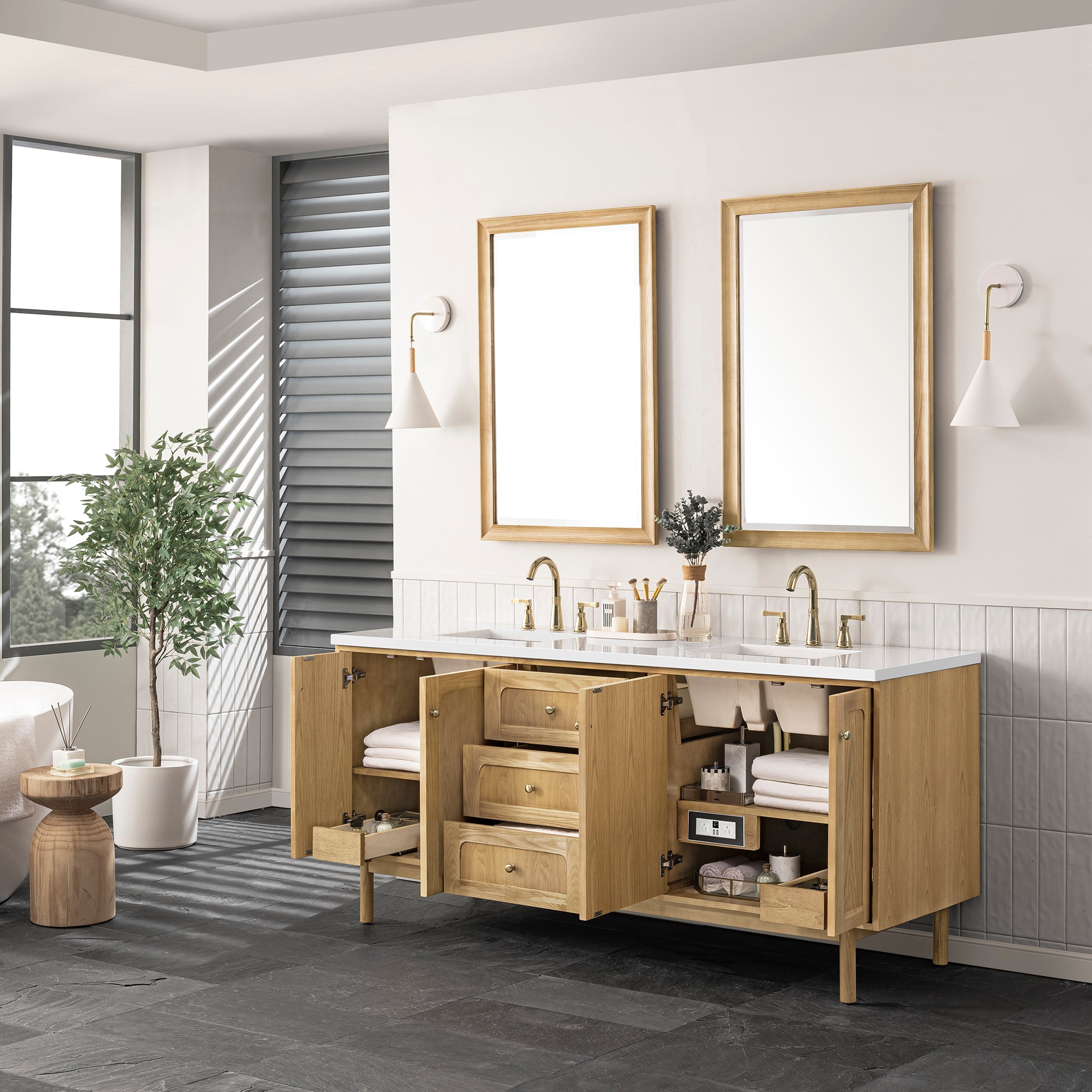 James Martin Laurent 72" Double Vanity in Light Natural Oak with 3cm Countertop