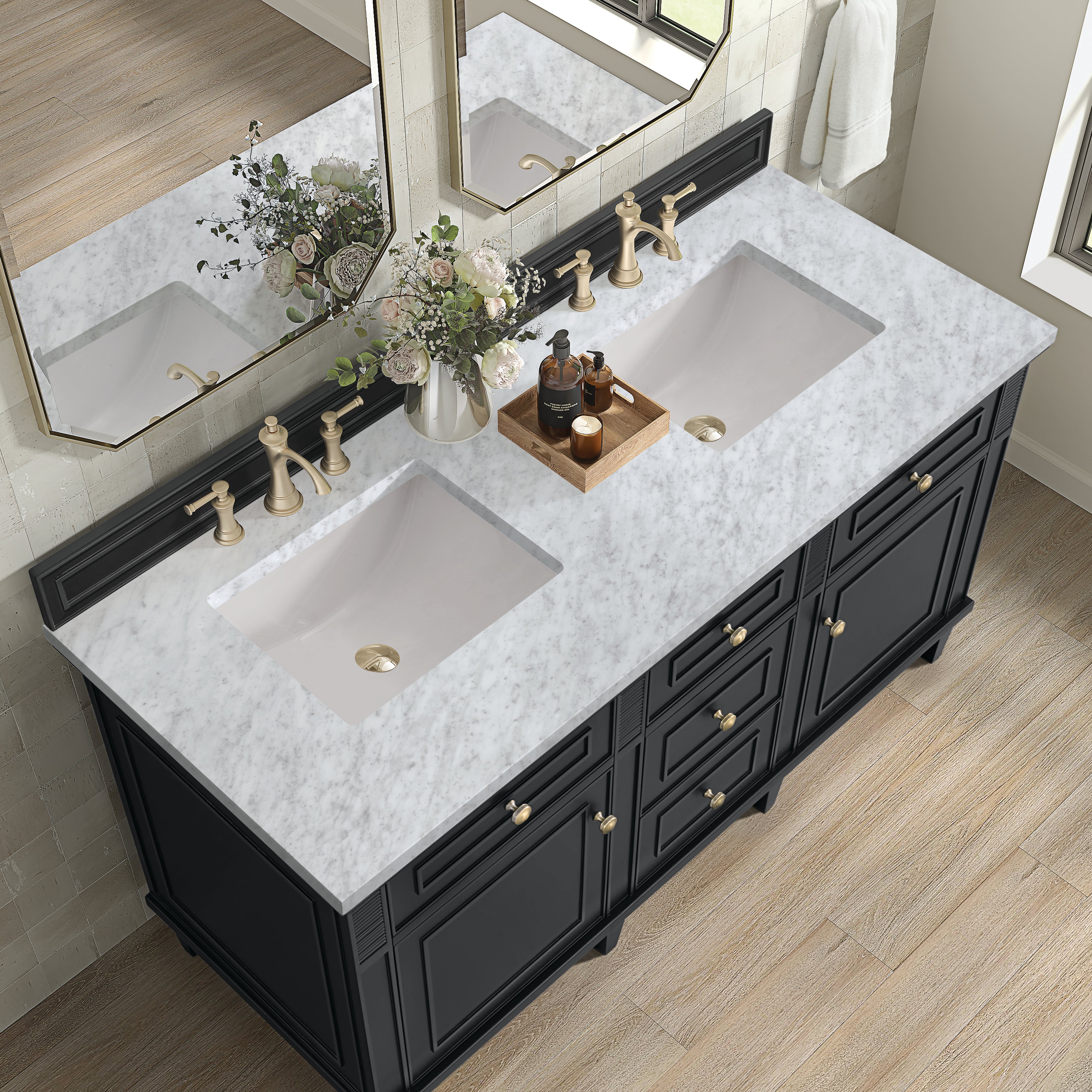 James Martin Lorelai 60" Double Vanity in Black Onyx with 3cm Countertop