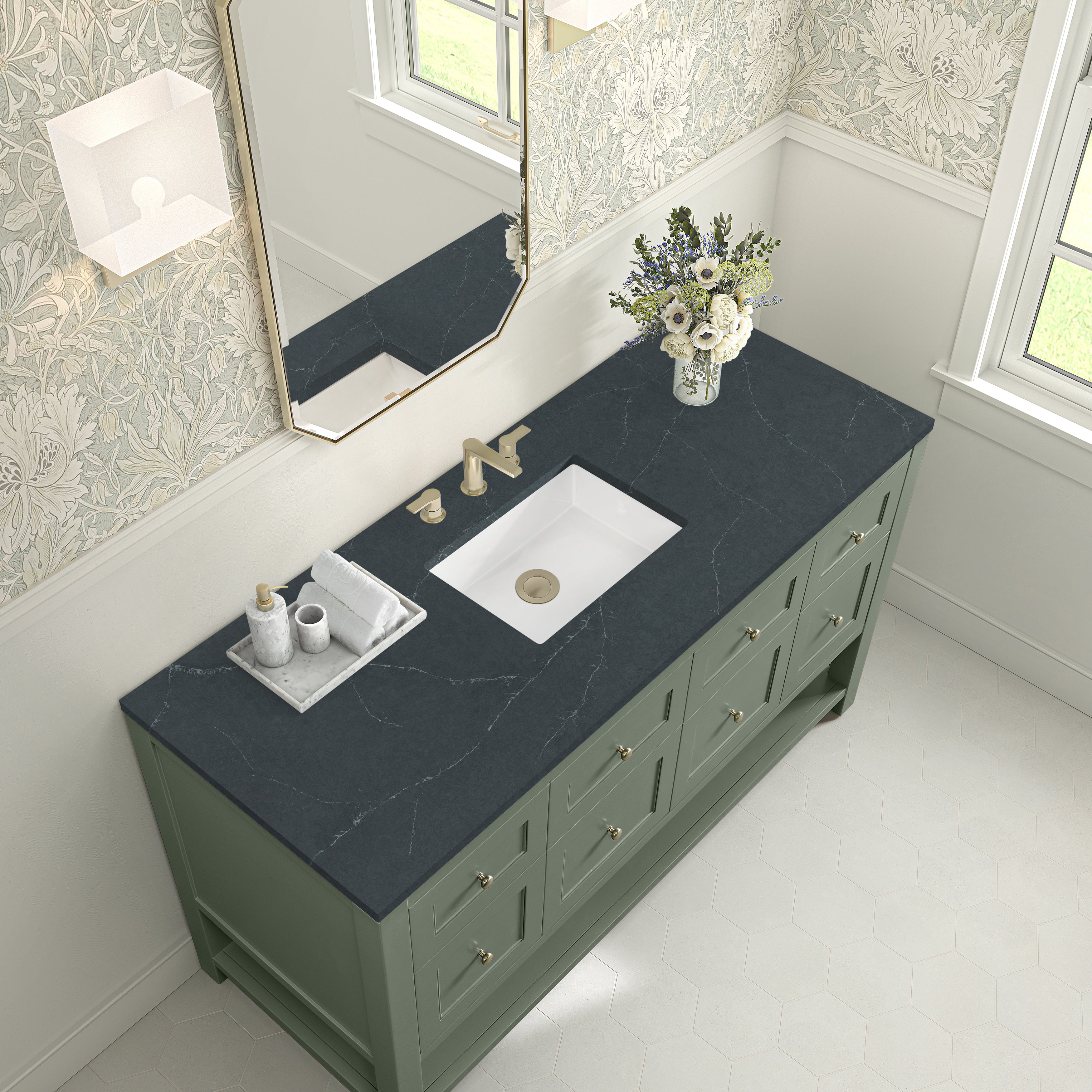 James Martin Breckenridge 60" Single Vanity in Smokey Celadon with 3cm Countertop