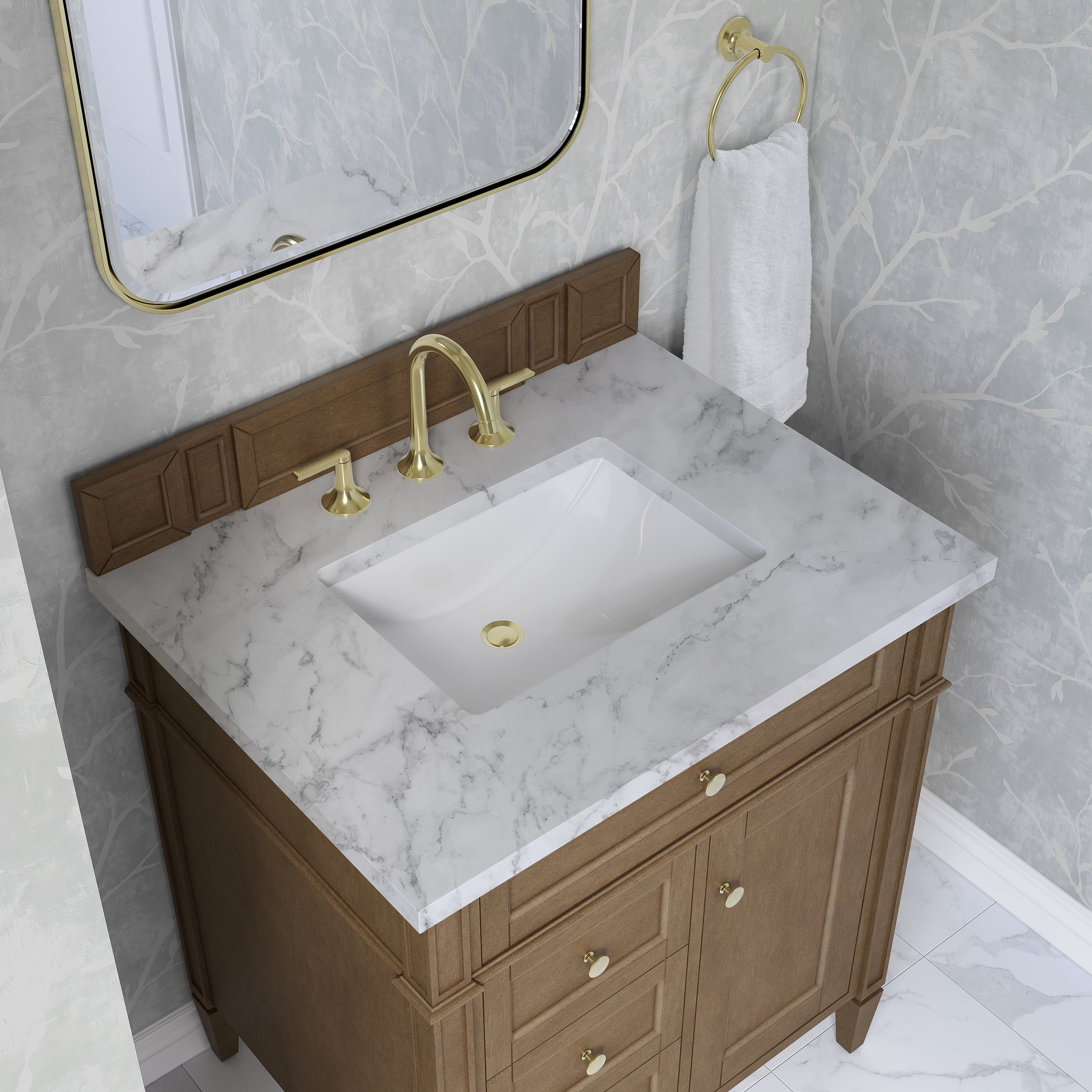 James Martin Brittany 30" Single Vanity in Pecan with 3cm Countertop