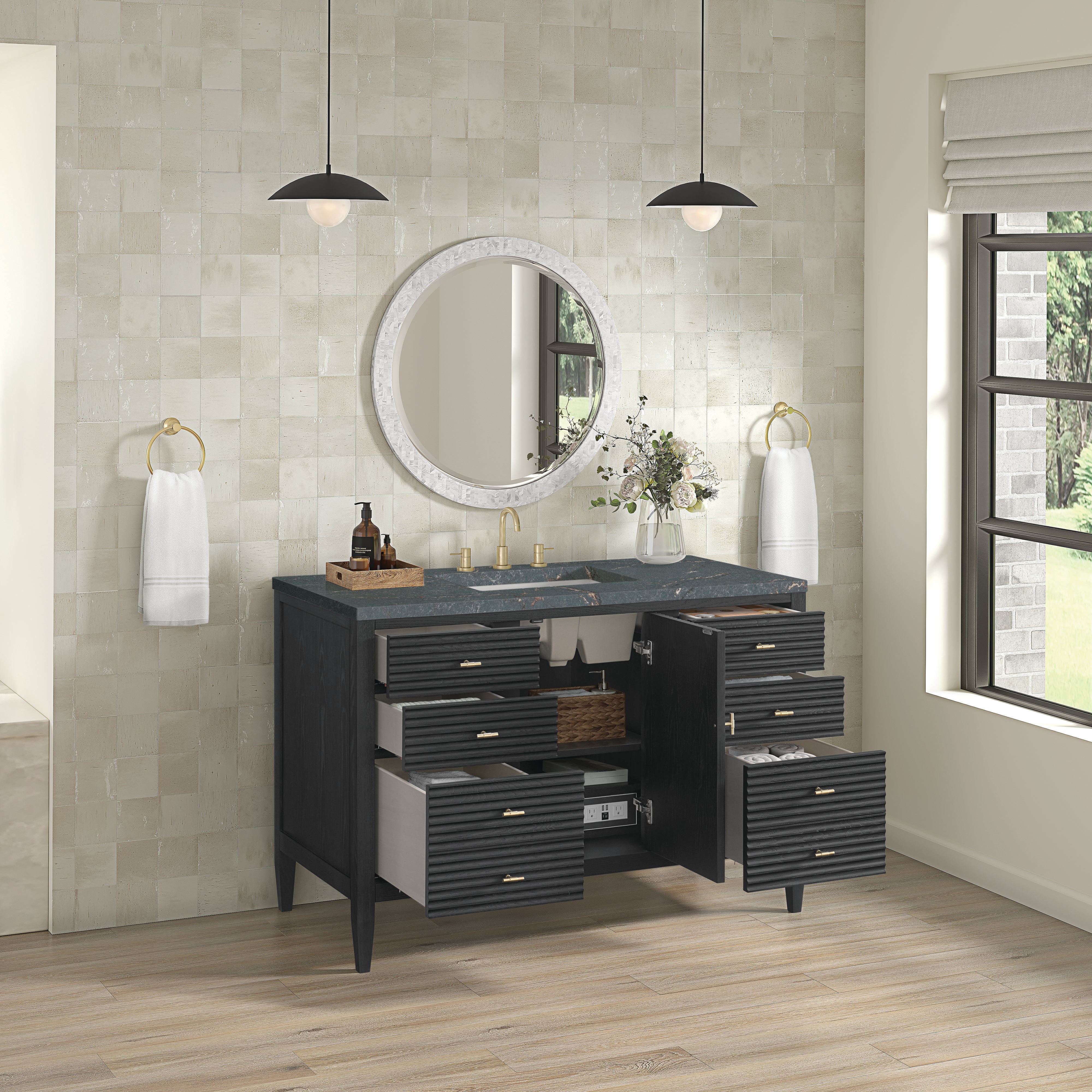 James Martin Myrrin 48" Single Vanity in Carbon Oak with 3cm Countertop