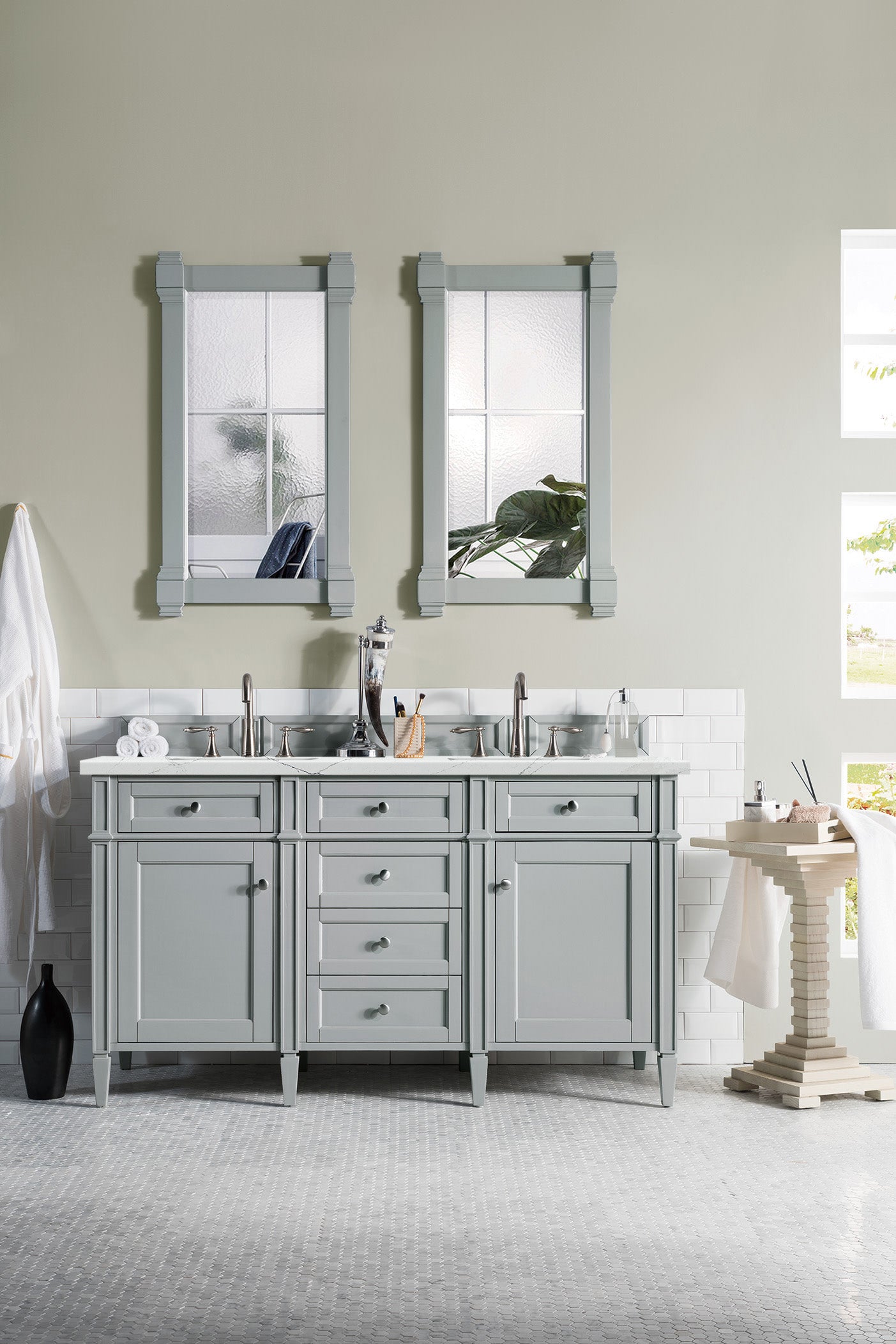 James Martin Brittany 60" Double Vanity in Urban Gray with 3cm Countertop and FreePower Wireless Charger
