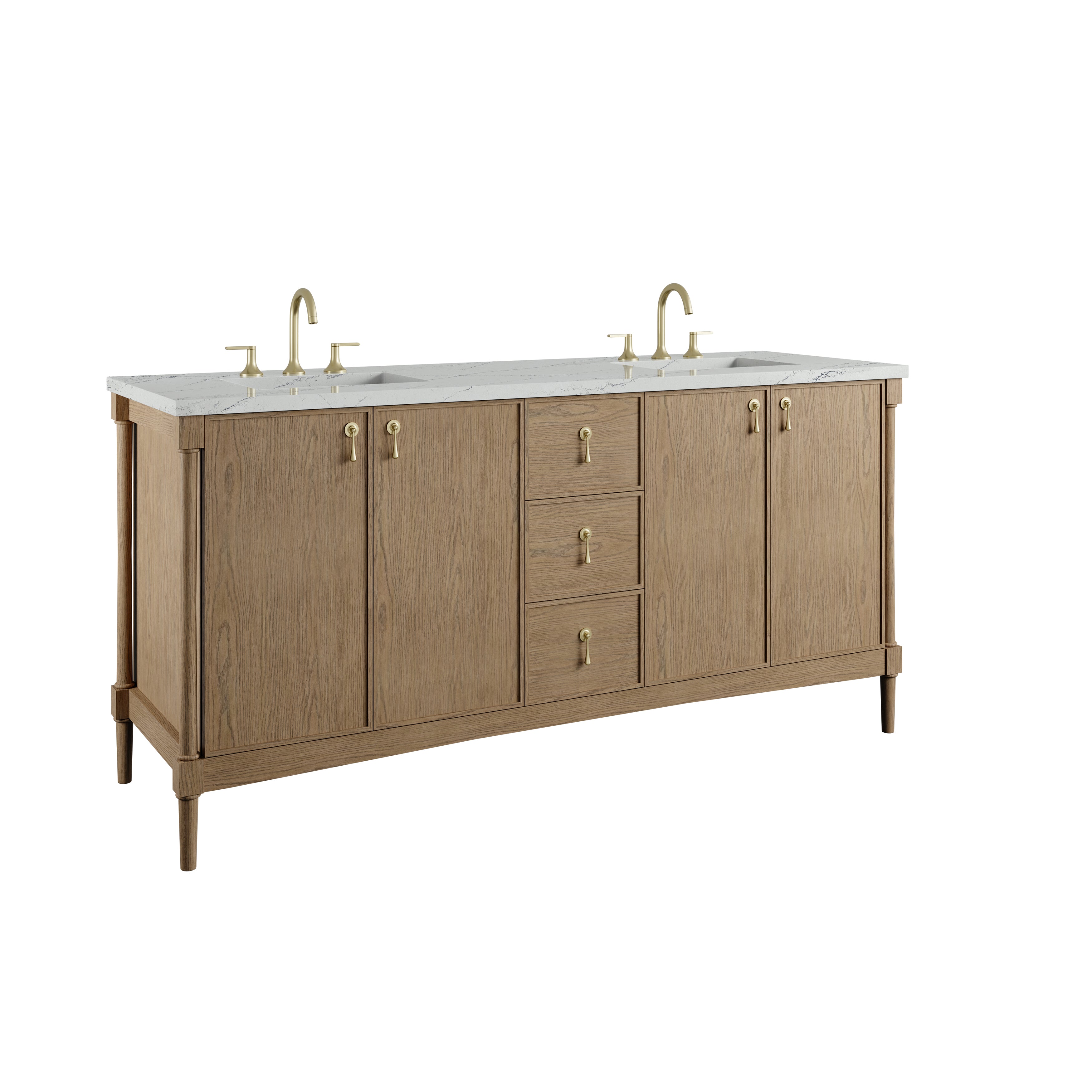 James Martin Kinnsden 72" Double Vanity in Weathered Oak with 3cm Carrara Marble Top