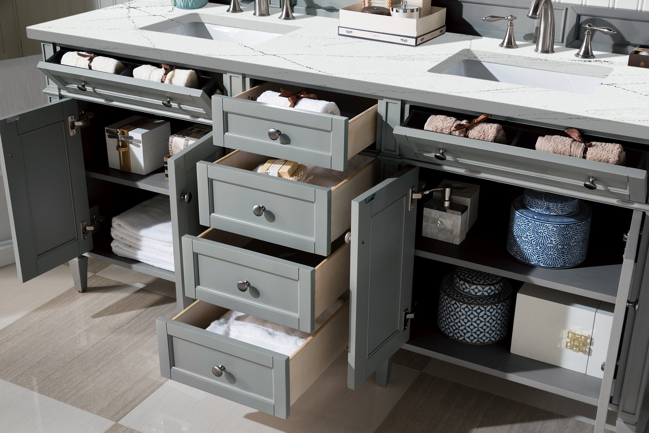 James Martin Brittany 72" Double Vanity in Urban Gray with 3cm Countertop and FreePower Wireless Charger