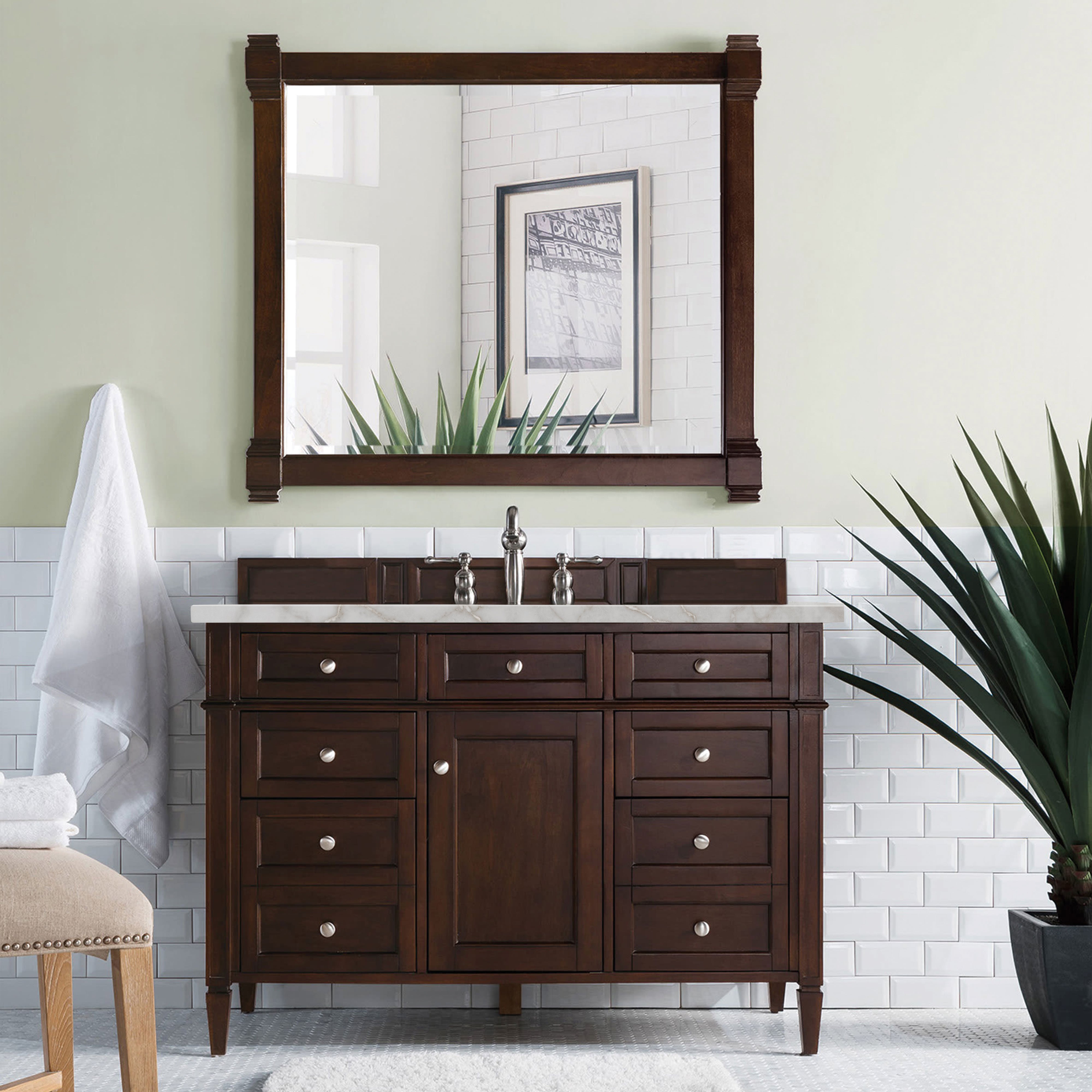 James Martin Brittany 48" Single Vanity in Burnished Mahogany with 3cm Countertop and FreePower Wireless Charger