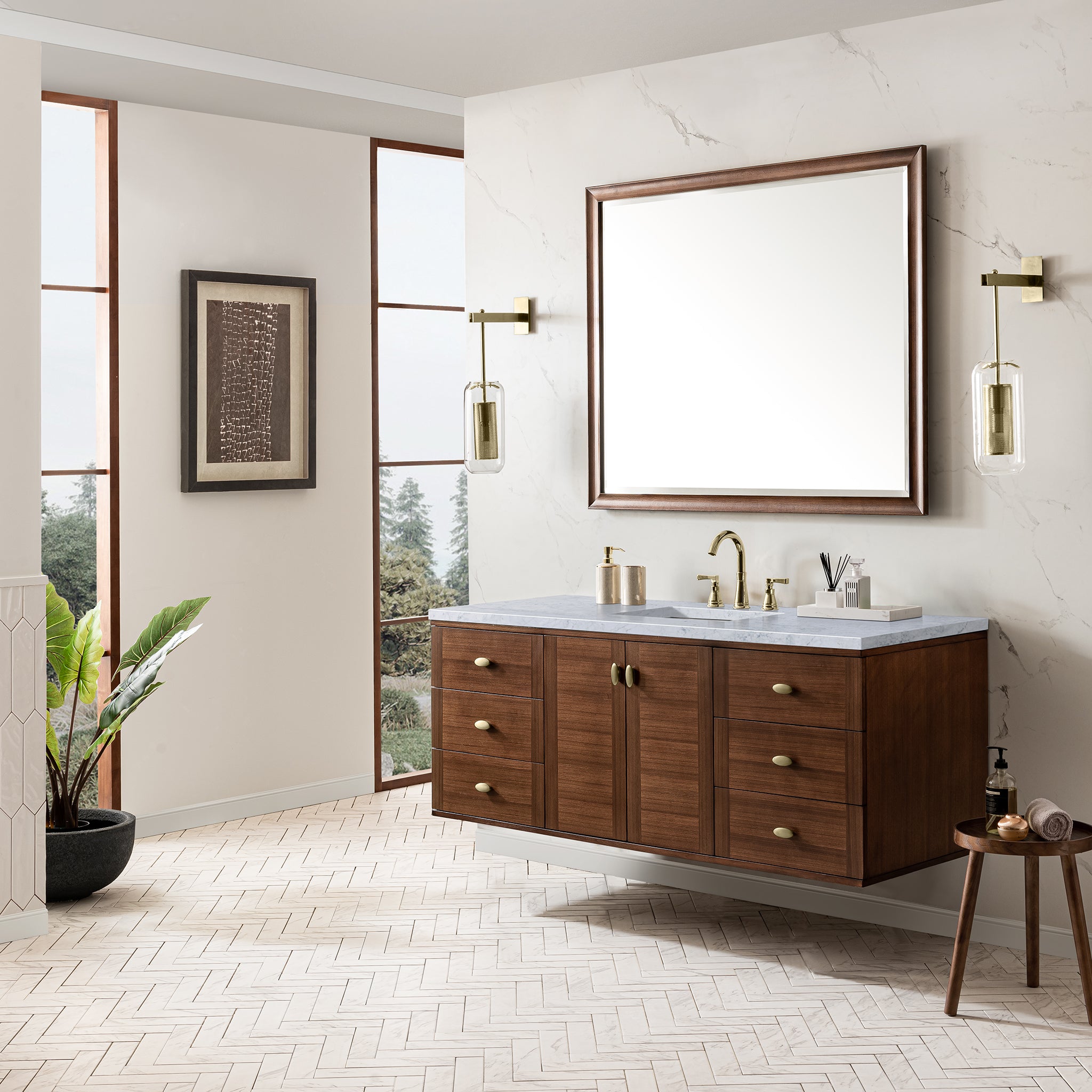 James Martin Amberly 60" Single Vanity in Mid-Century Walnut with 3cm Countertop