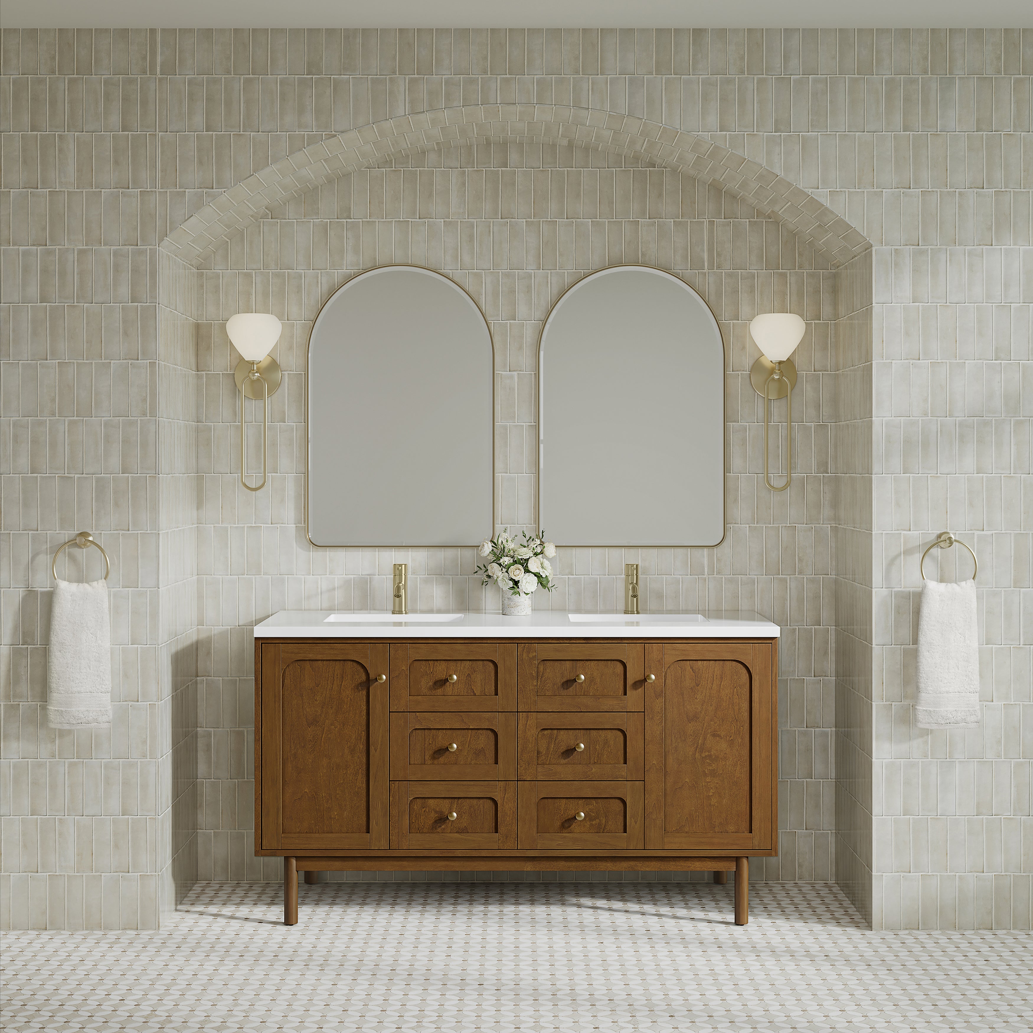 James Martin Laurent 60" Double Vanity in Honey Oak with 3cm Countertop