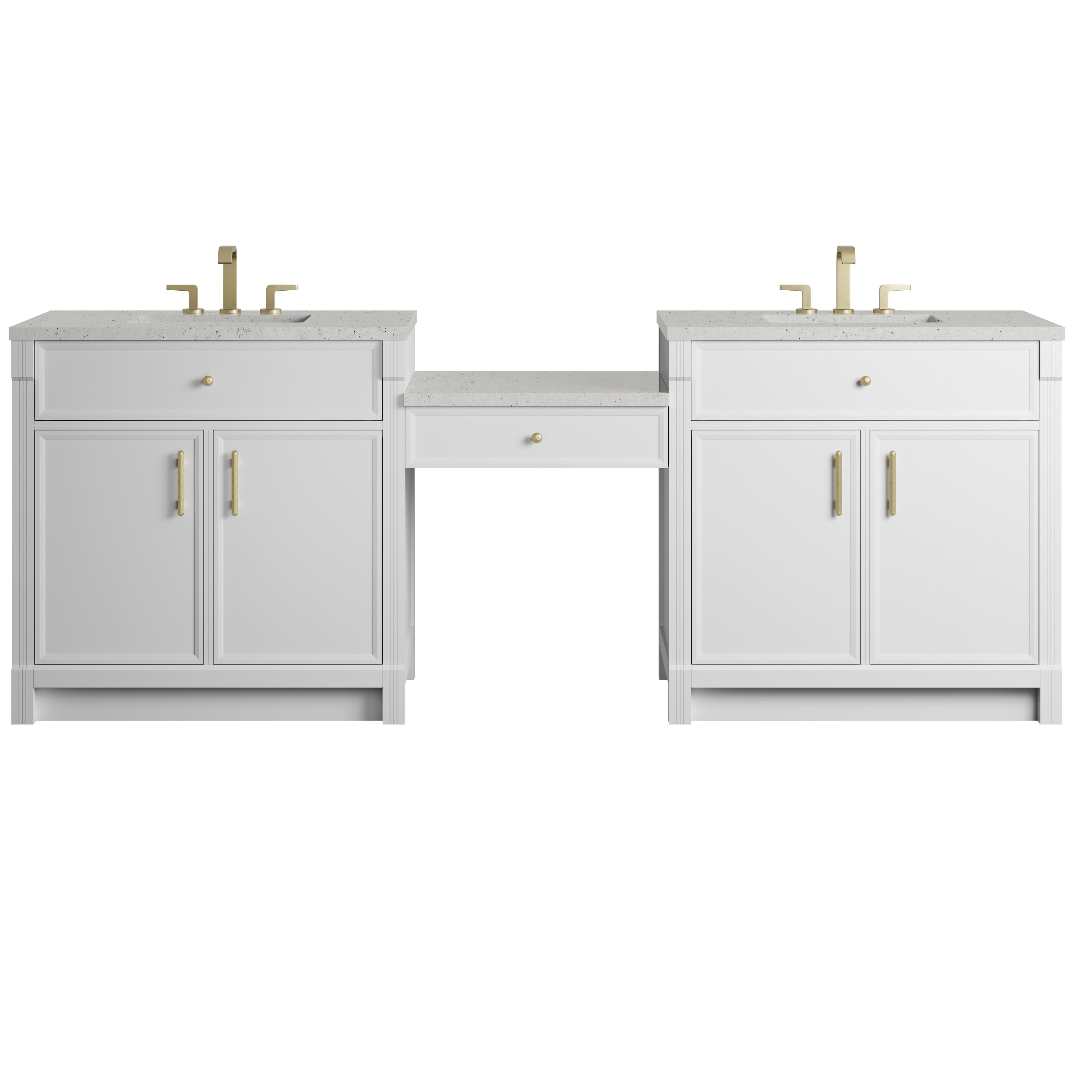 James Martin Bellshire 96" Dual Vanity Set with 24" Make-Up Counter in Bright White with 3cm Countertop