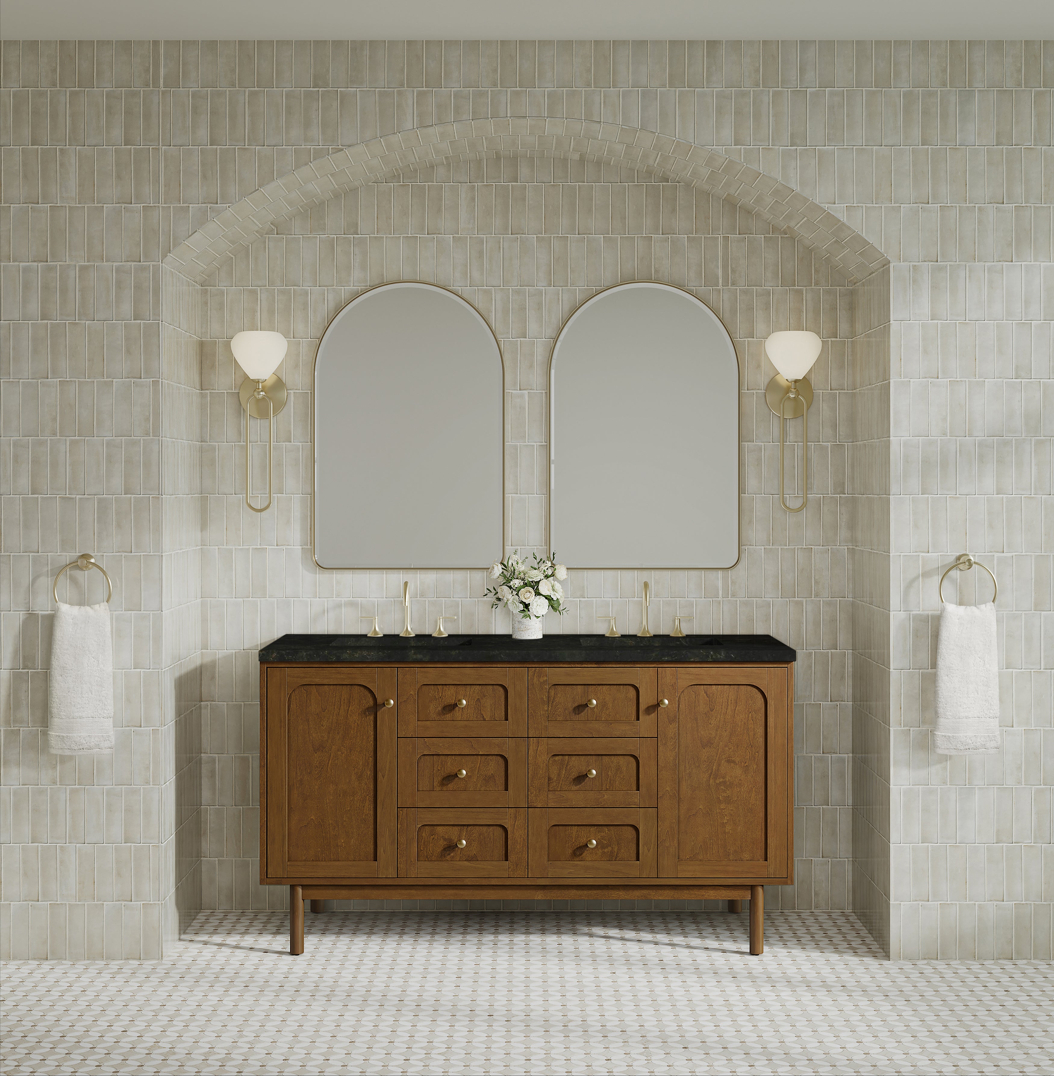 James Martin Laurent 60" Double Vanity in Honey Oak with 3cm Countertop