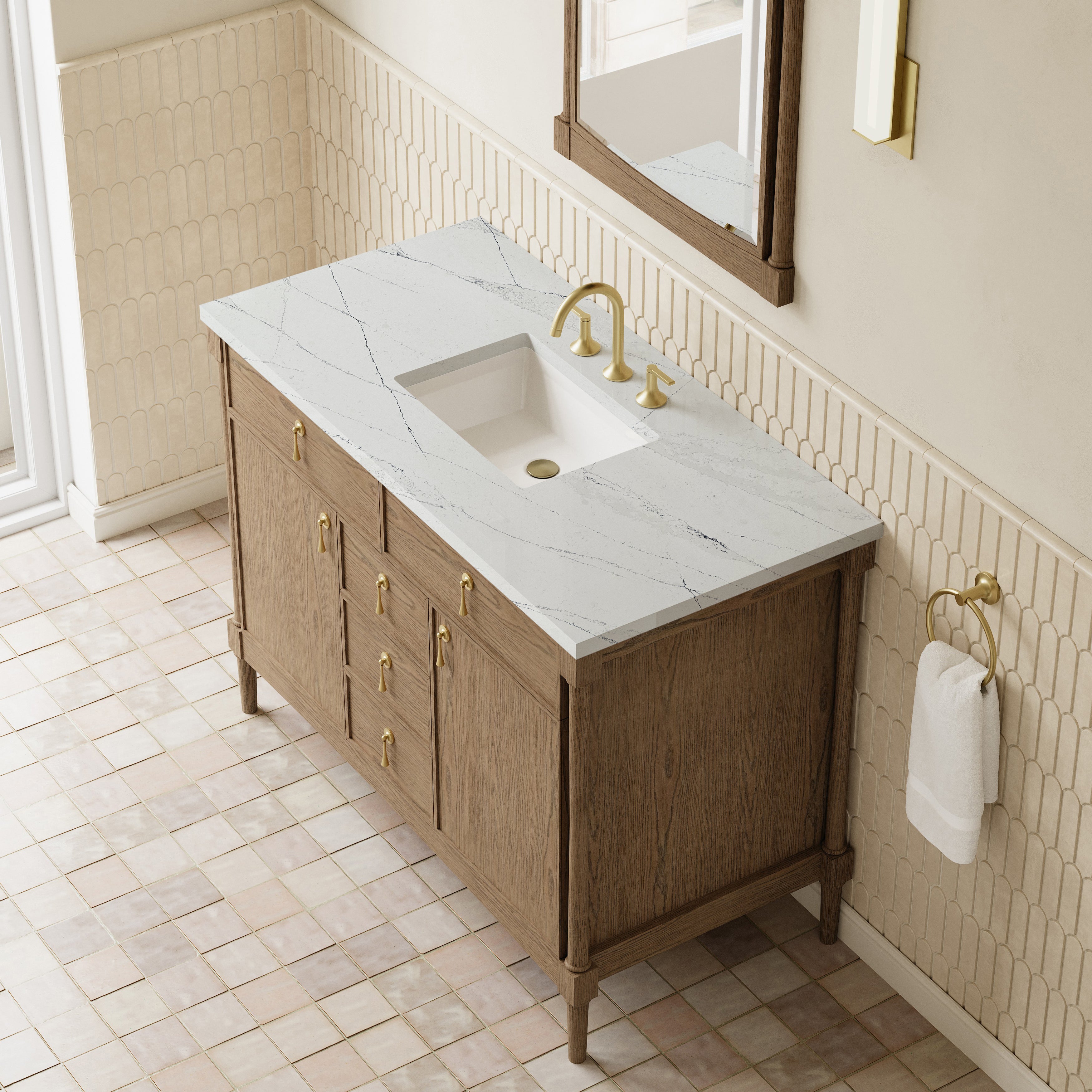 James Martin Kinnsden 48" Single Vanity in Weathered Oak with 3cm Countertop