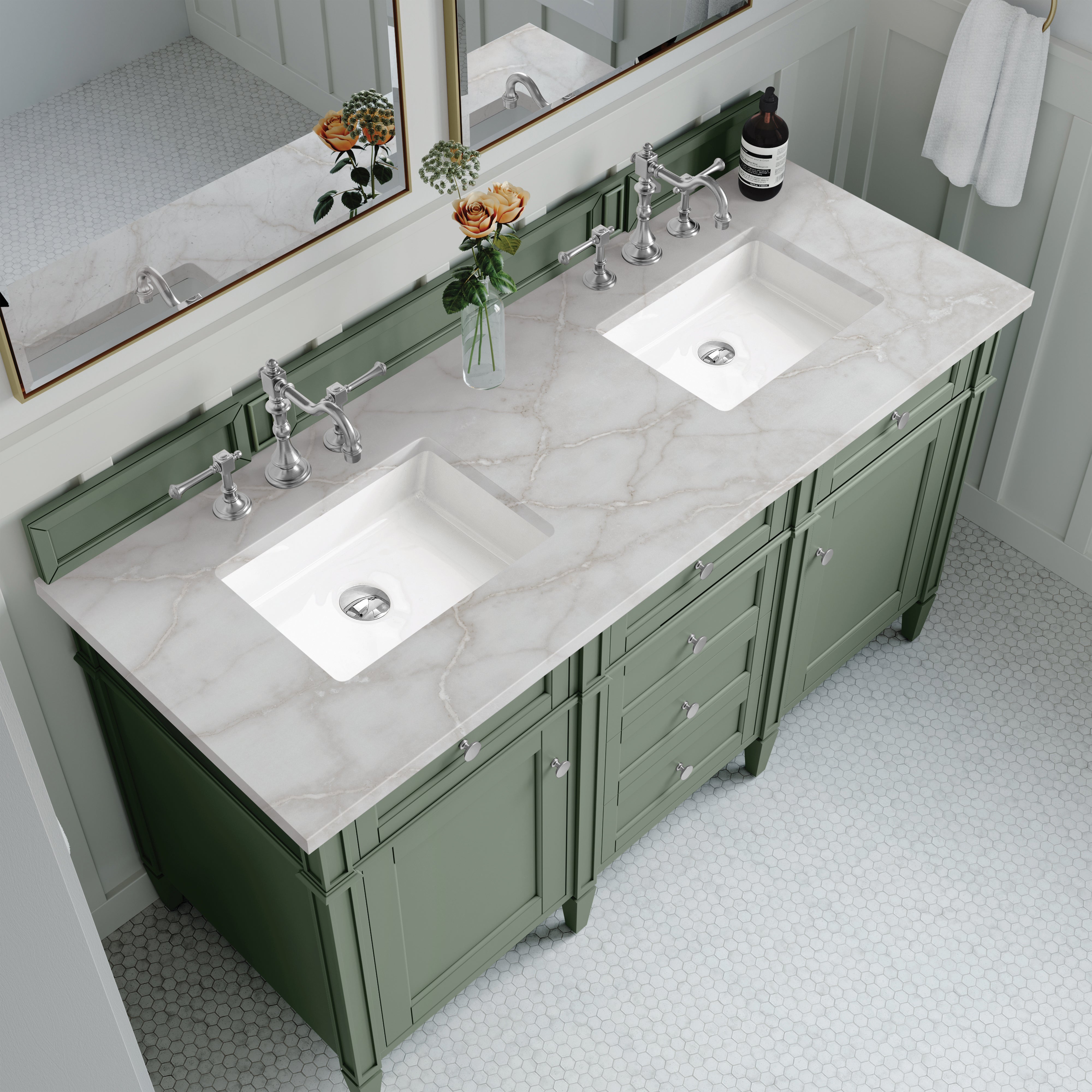 James Martin Brittany 60" Double Vanity in Smokey Celadon with 3cm Countertop