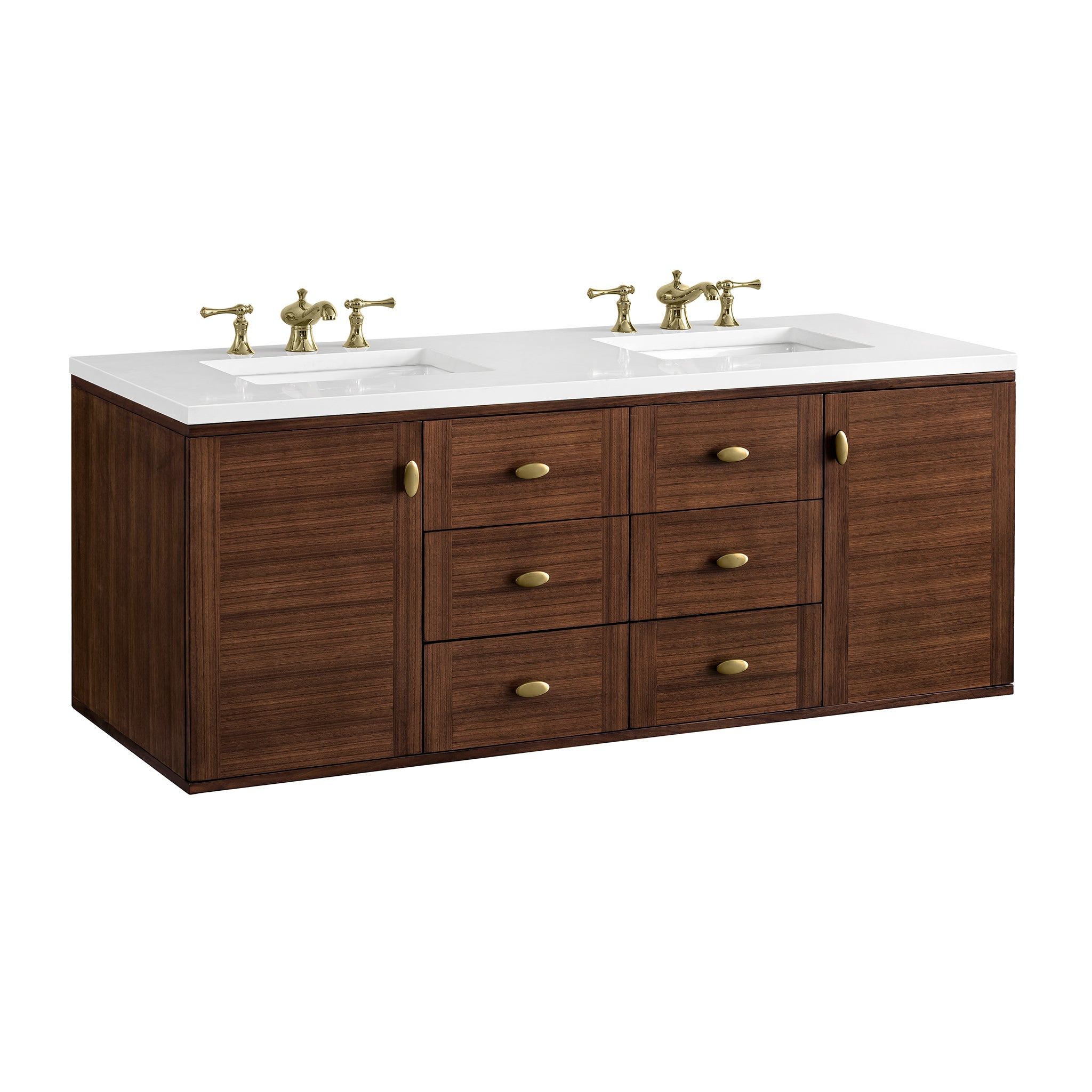 James Martin Amberly 60" Double Vanity in Mid-Century Walnut with 3cm Countertop