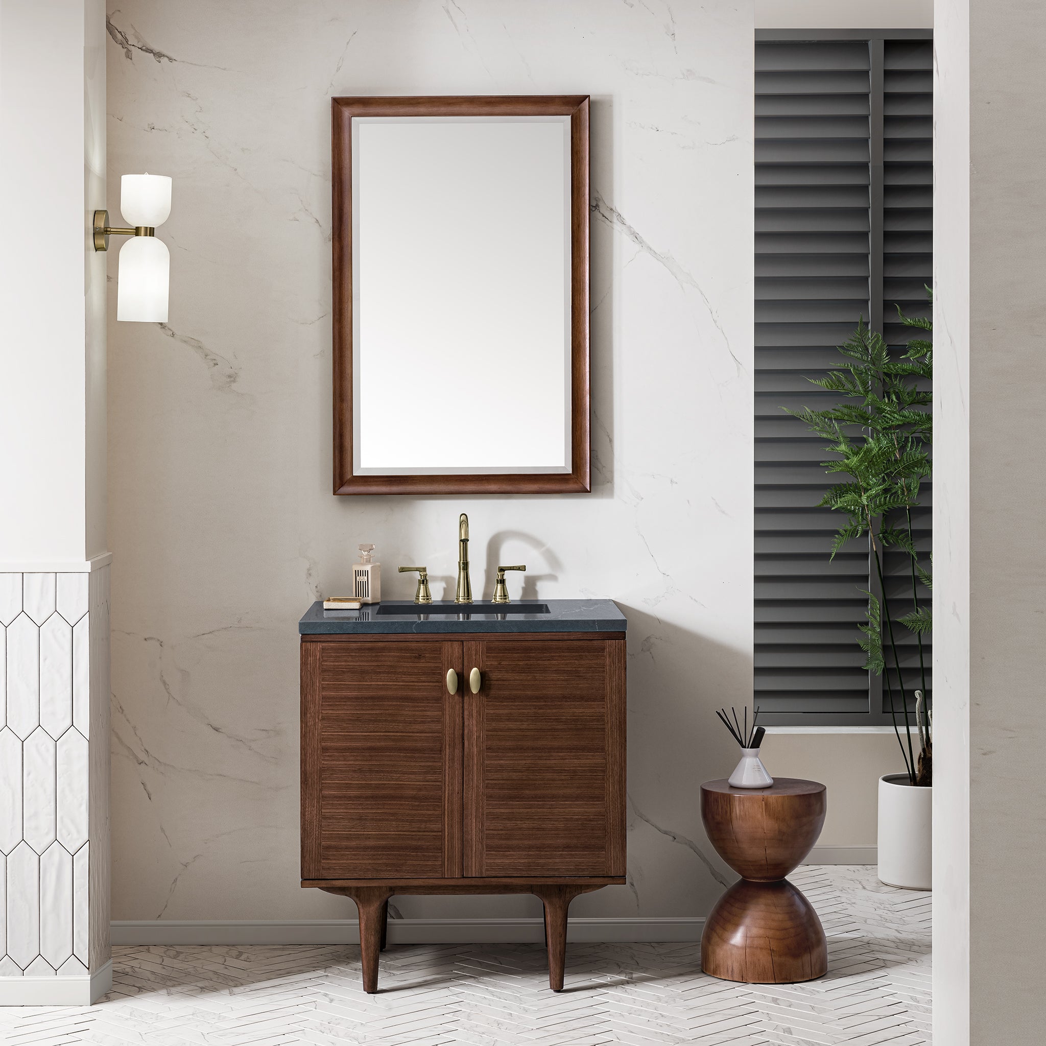 James Martin Amberly 30" Single Vanity in Mid-Century Walnut with 3cm Countertop