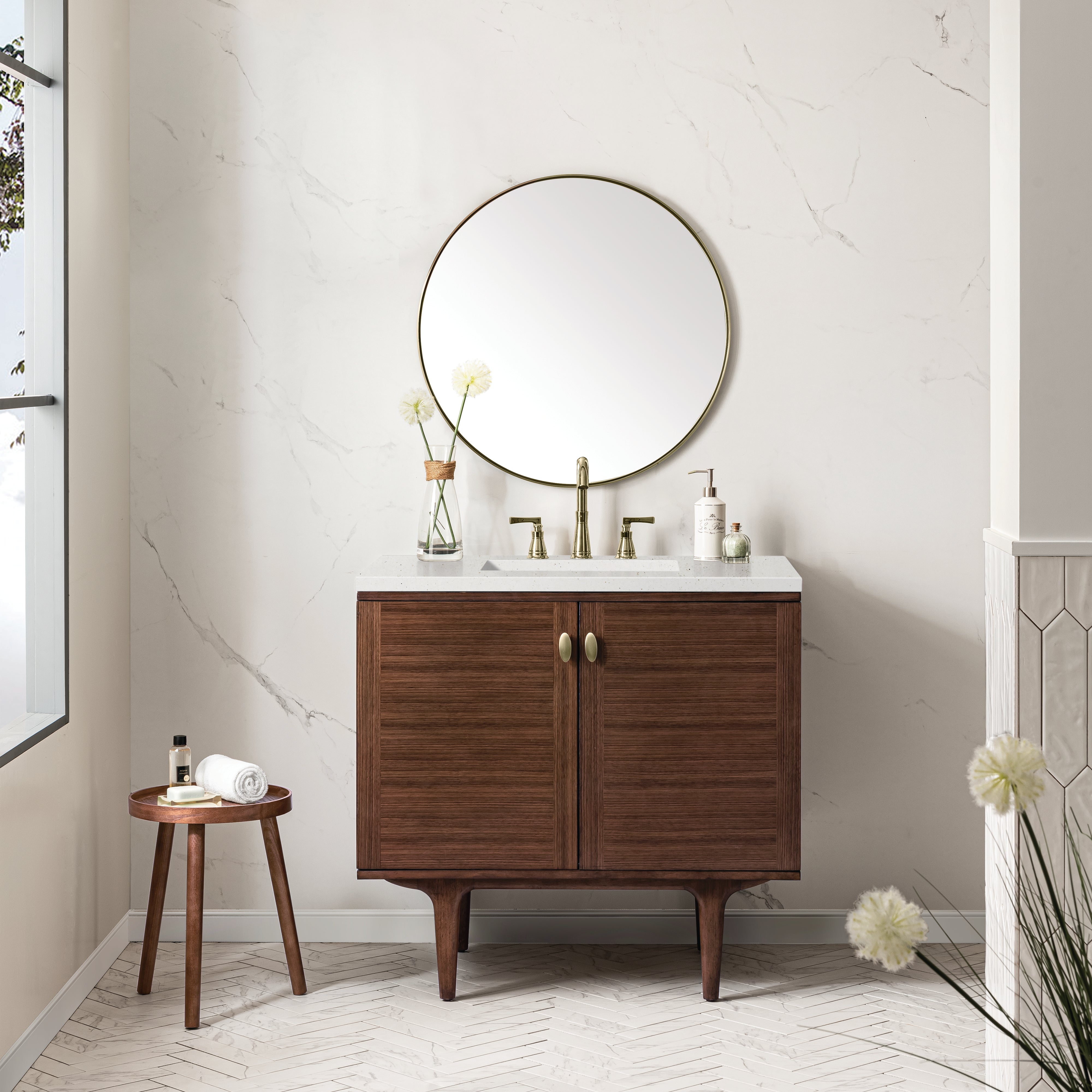 James Martin Amberly 36" Single Vanity in Mid-Century Walnut with 3cm Countertop