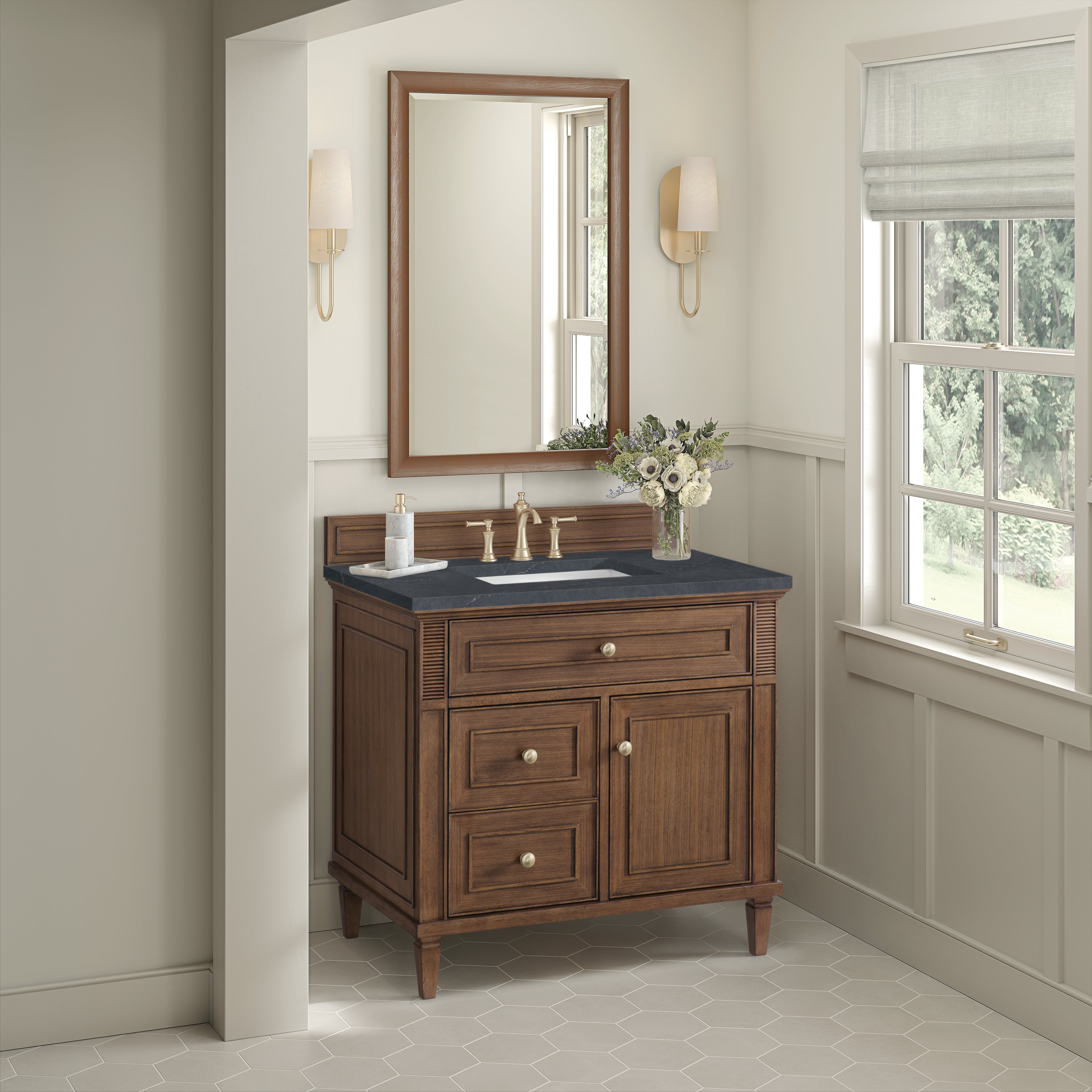 James Martin Lorelai 36" Single Vanity in Mid-Century Walnut with 3cm Countertop