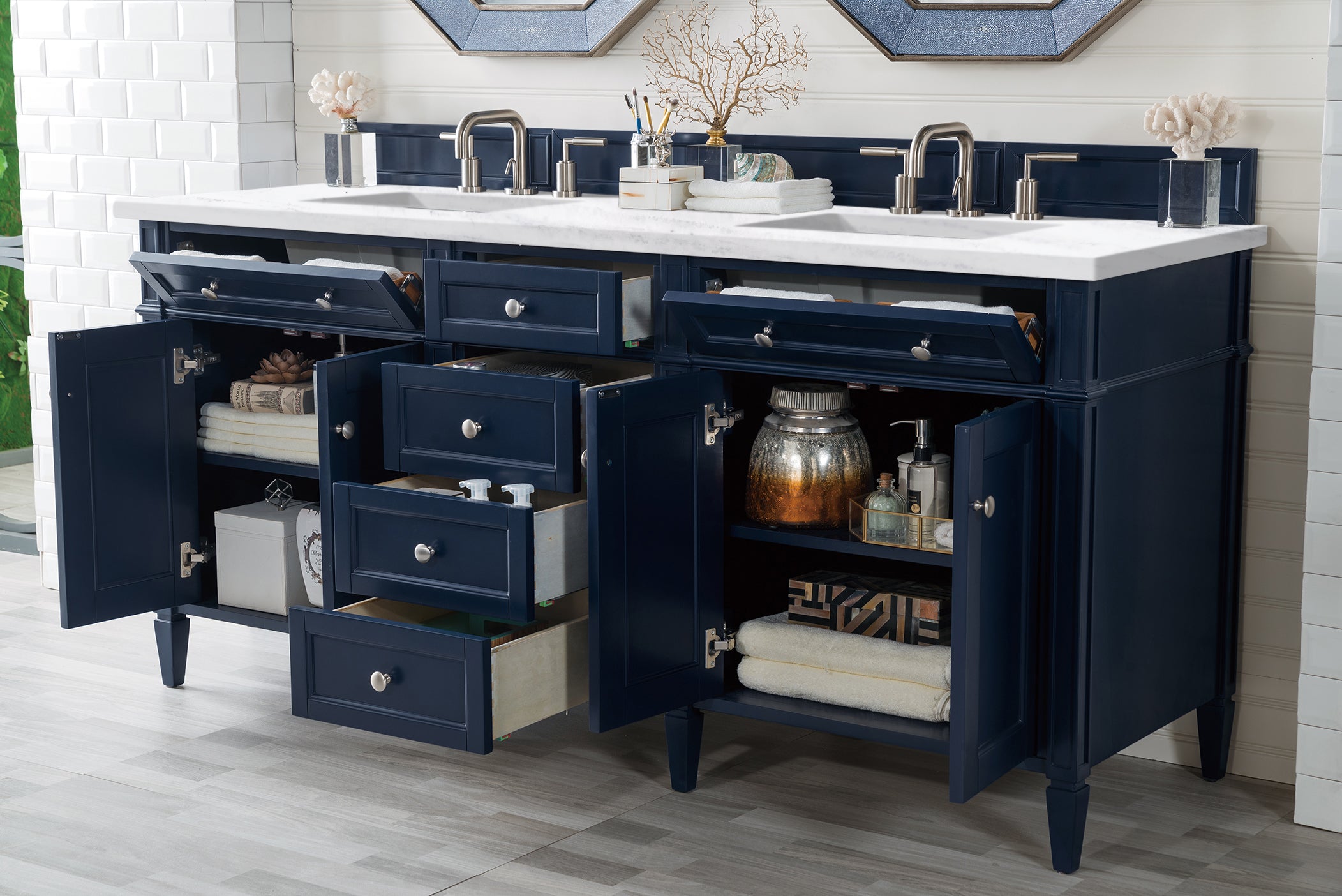 James Martin Brittany 72" Double Vanity in Victory Bleu with 3cm Countertop