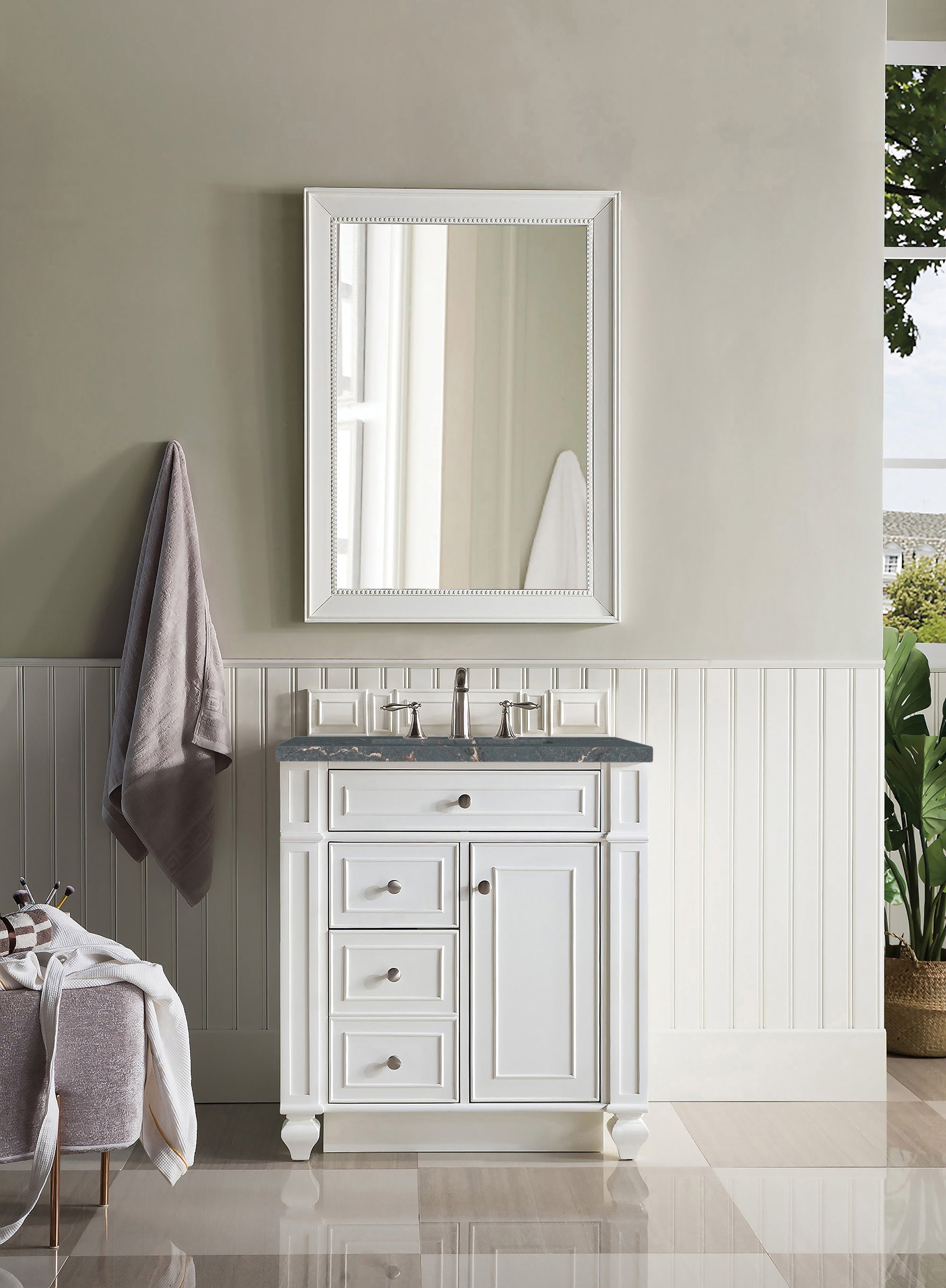 James Martin Bristol 30" Single Vanity in Bright White with 3cm Countertop
