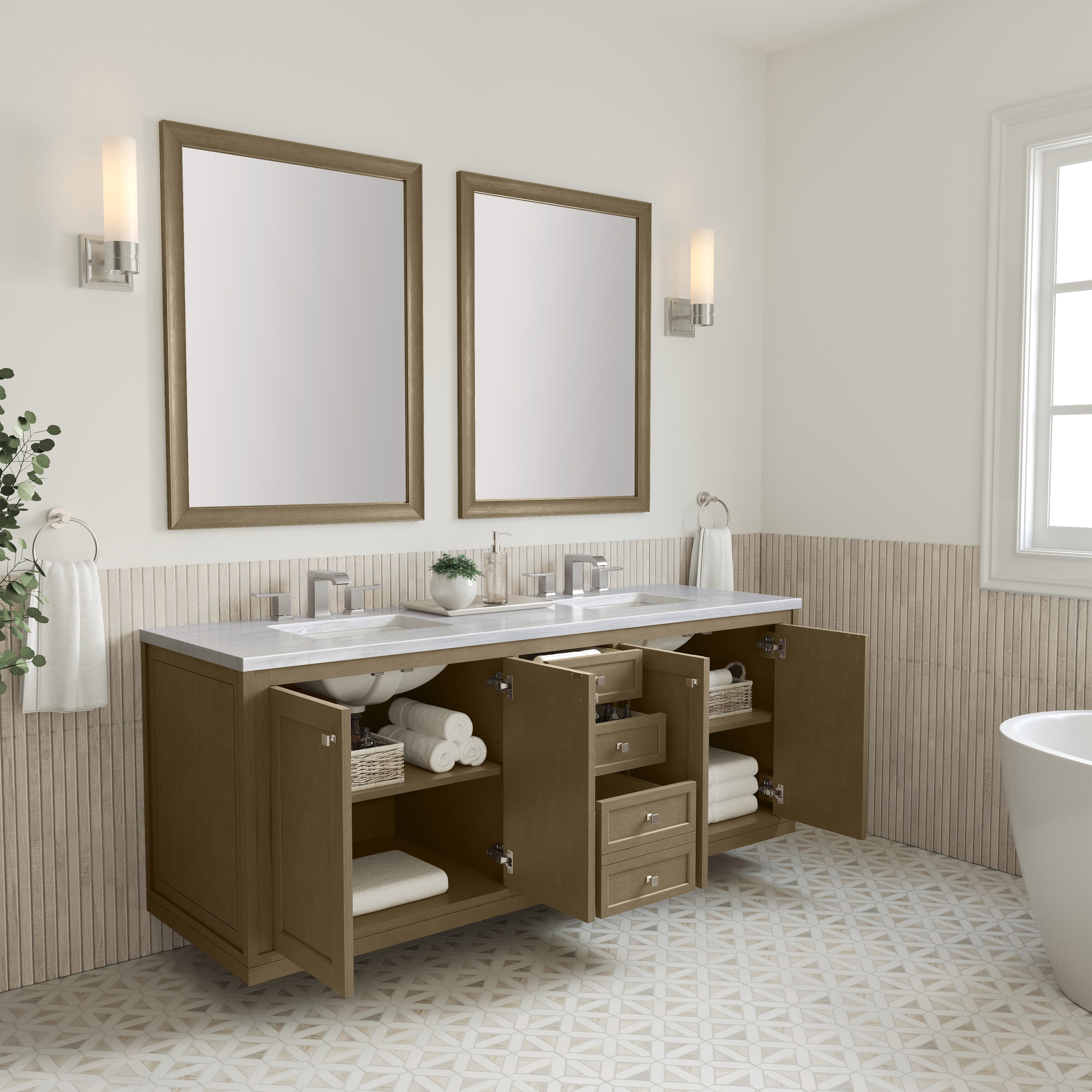 James Martin Chicago 72" Double Vanity in Walnut Whisper with 3cm Countertop