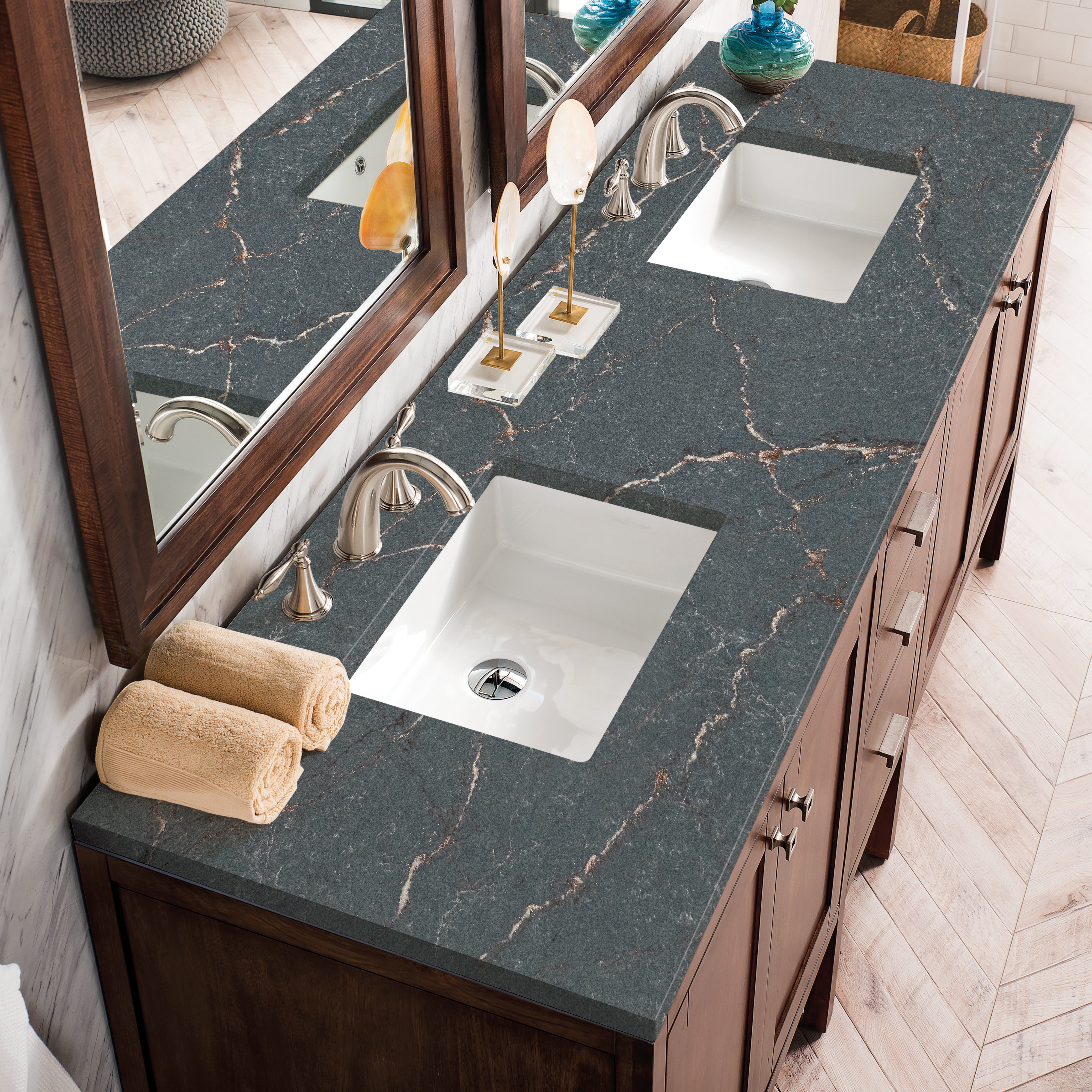 James Martin Addison 72" Double Vanity in Mid-Century Acacia with 3cm Countertop
