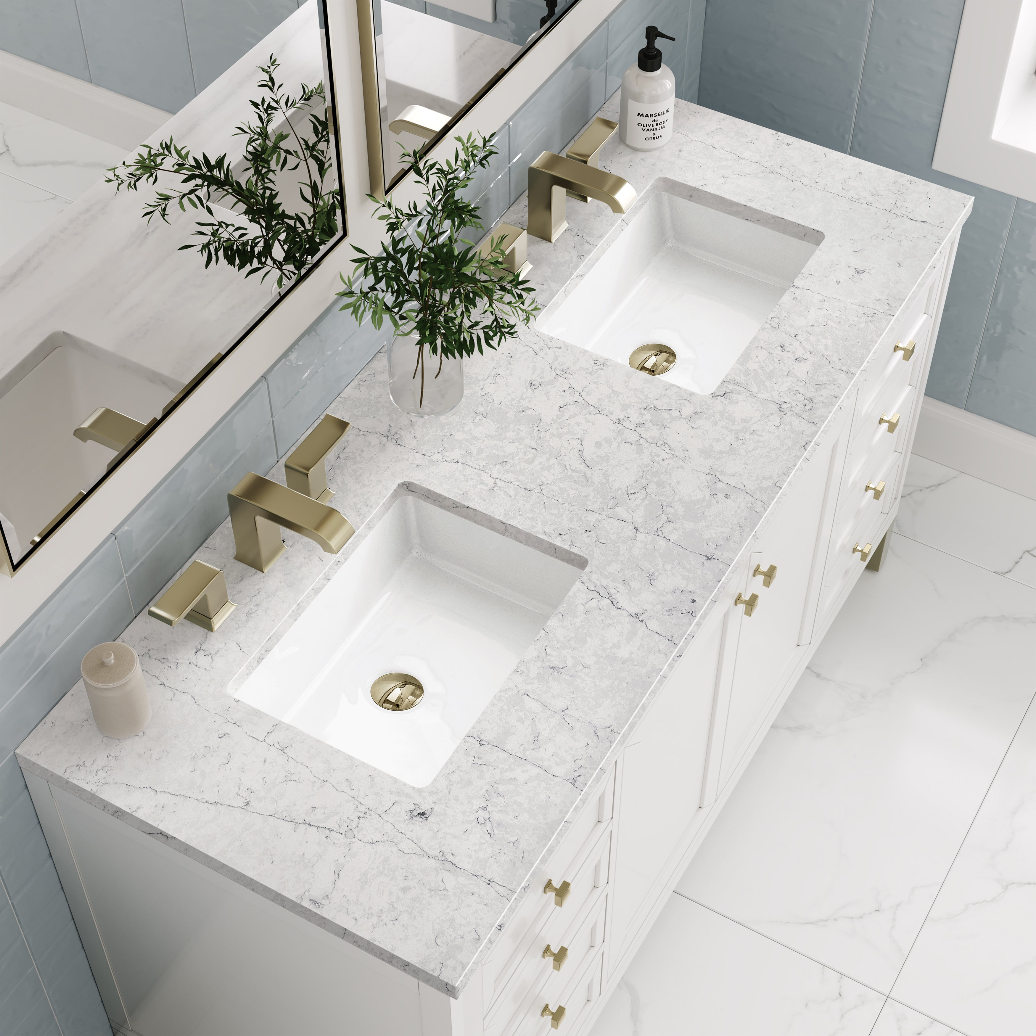 James Martin Chicago 60" Double Vanity in Glossy White with 3cm Countertop