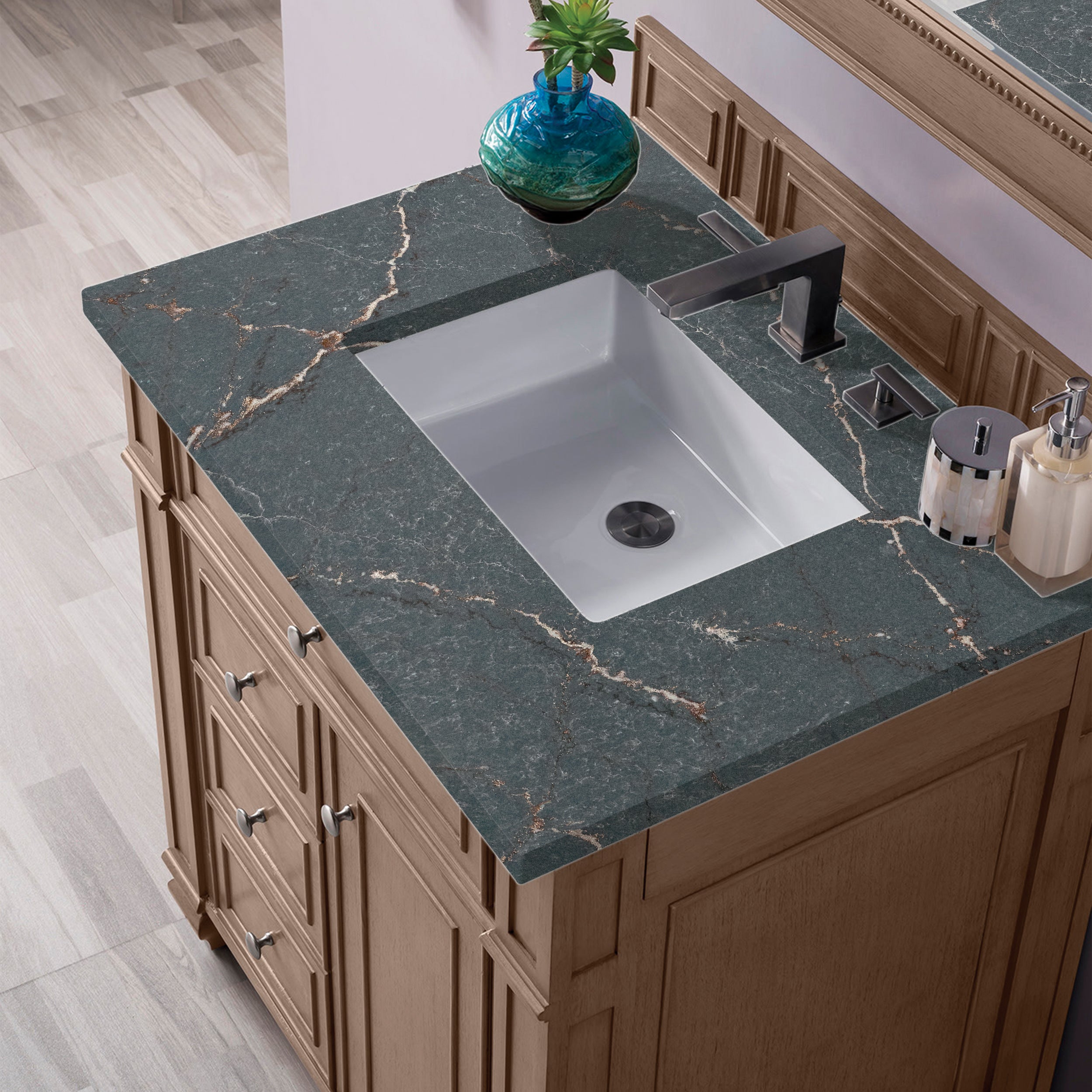 James Martin Bristol 30" Single Vanity in Whitewashed Walnut with 3cm Countertop