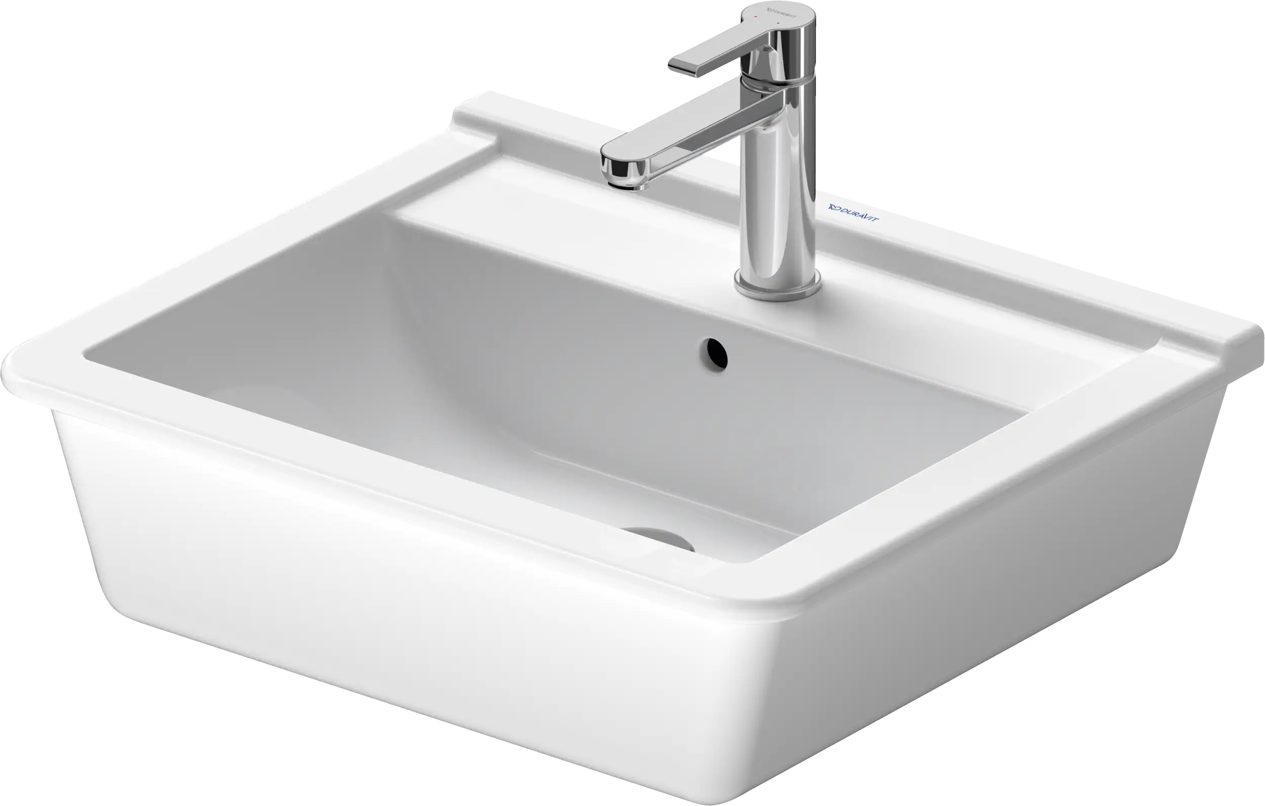 Duravit Starck 3 22'' Rectangular Drop In Sink in White with Single Faucet Hole and Overflow
