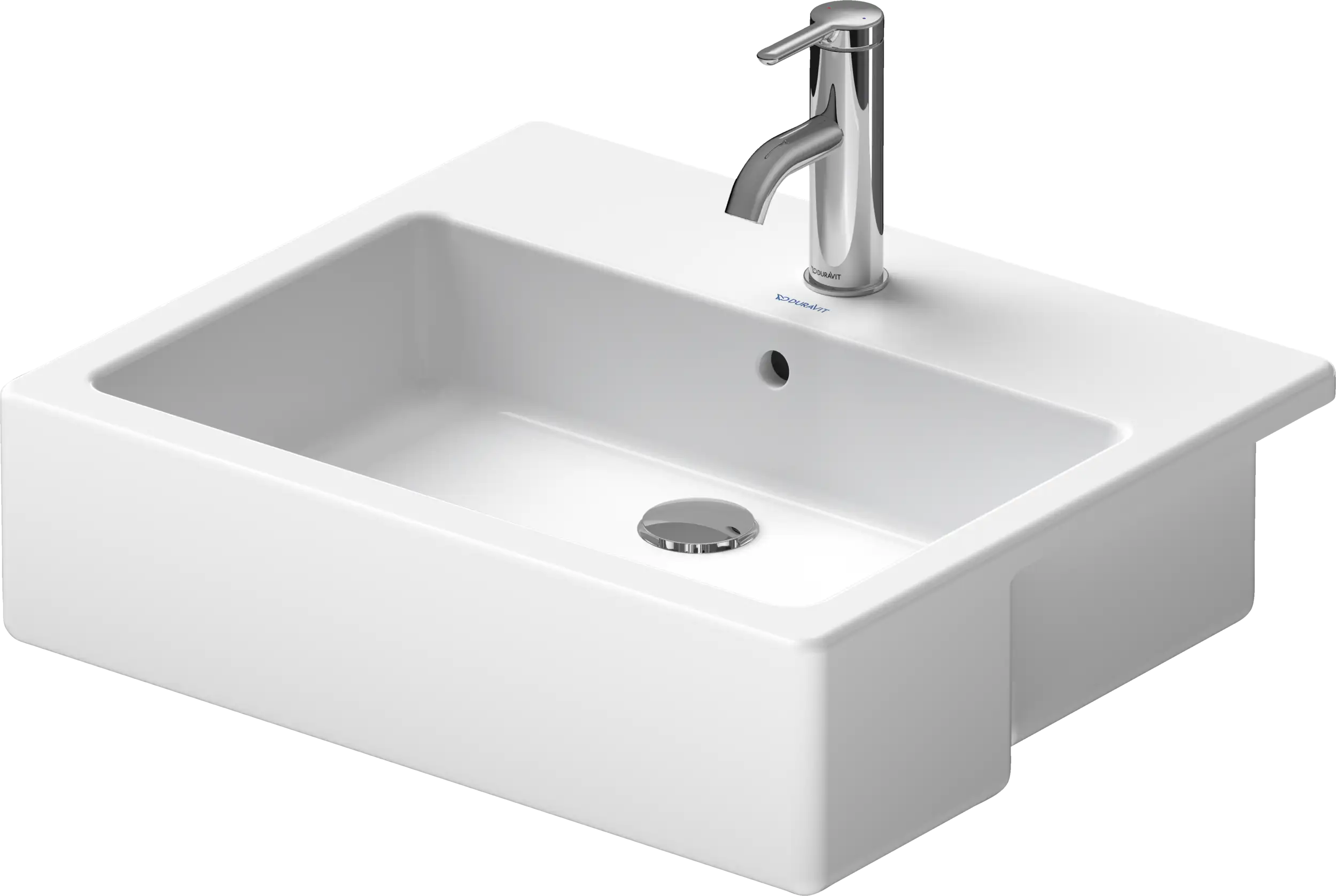Duravit Vero 21 5/8'' Rectangular Semi-Recessed Sink in White with Single Faucet Hole and Overflow