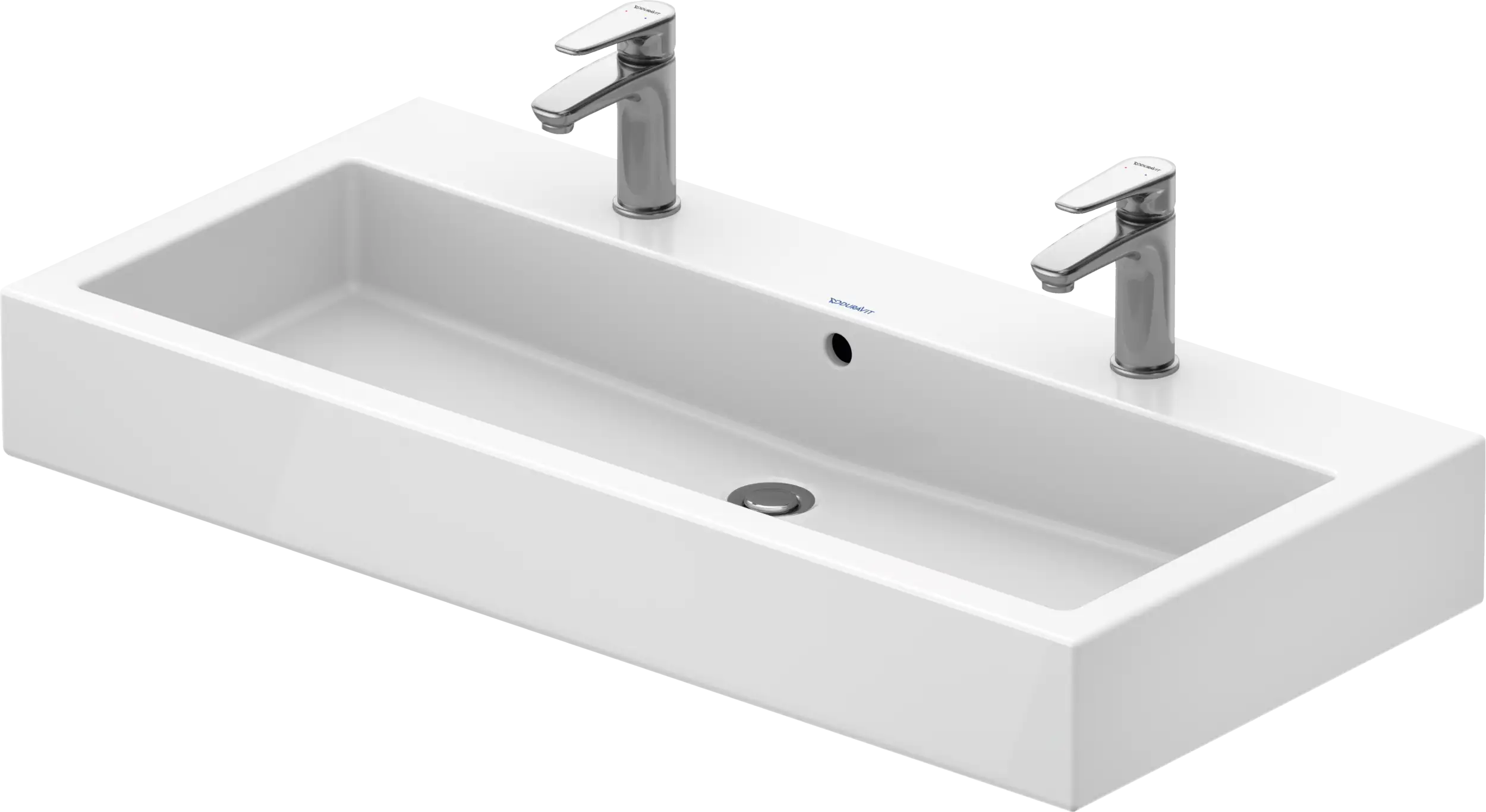 Duravit Vero 39 3/8'' Rectangular Wall Mounted Sink in White with Two Sets of Single Faucet Holes and with Overflow