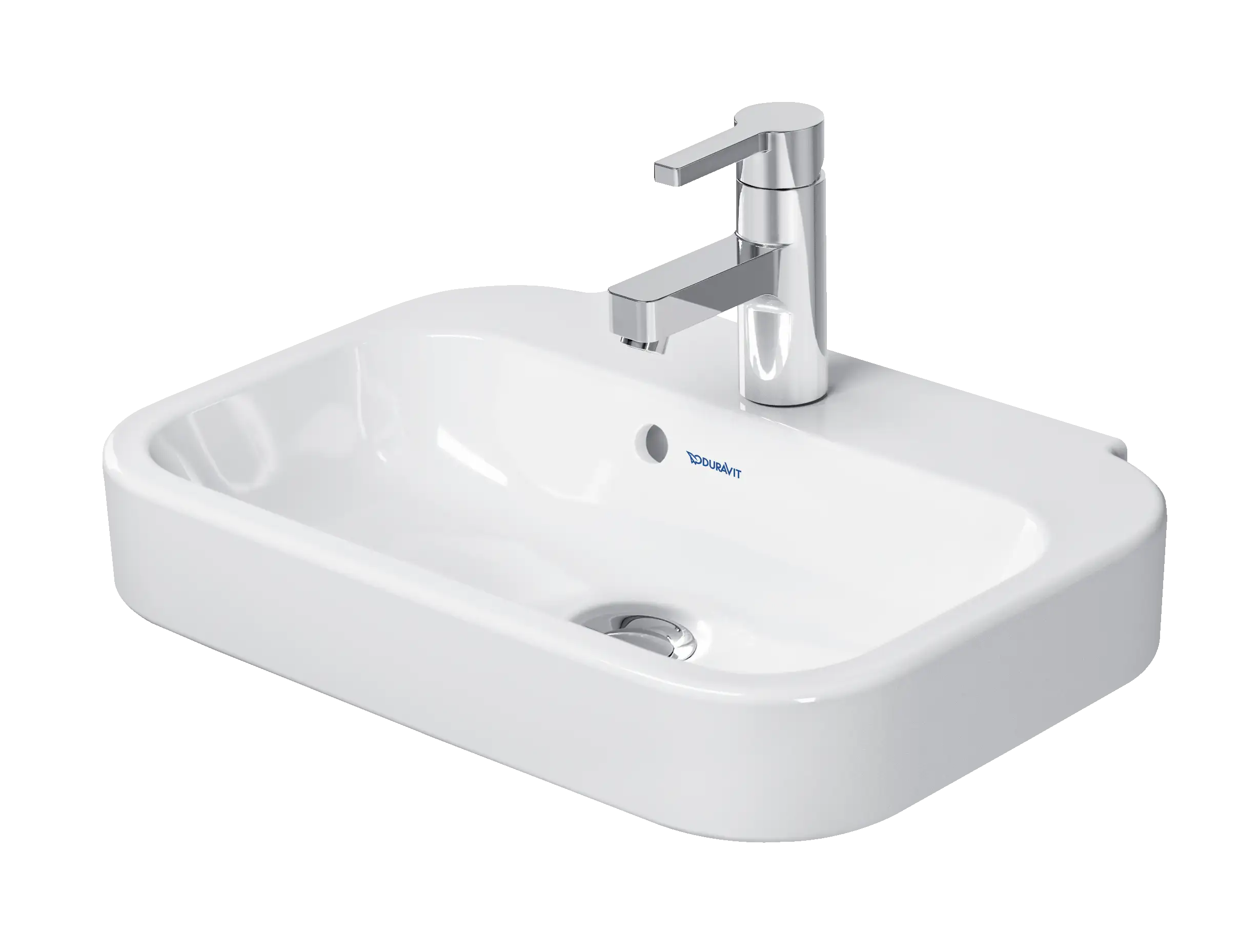 Duravit Happy D.2 19 5/8'' Rectangular Wall Mounted Sink in White with Single Faucet Hole and with Overflow
