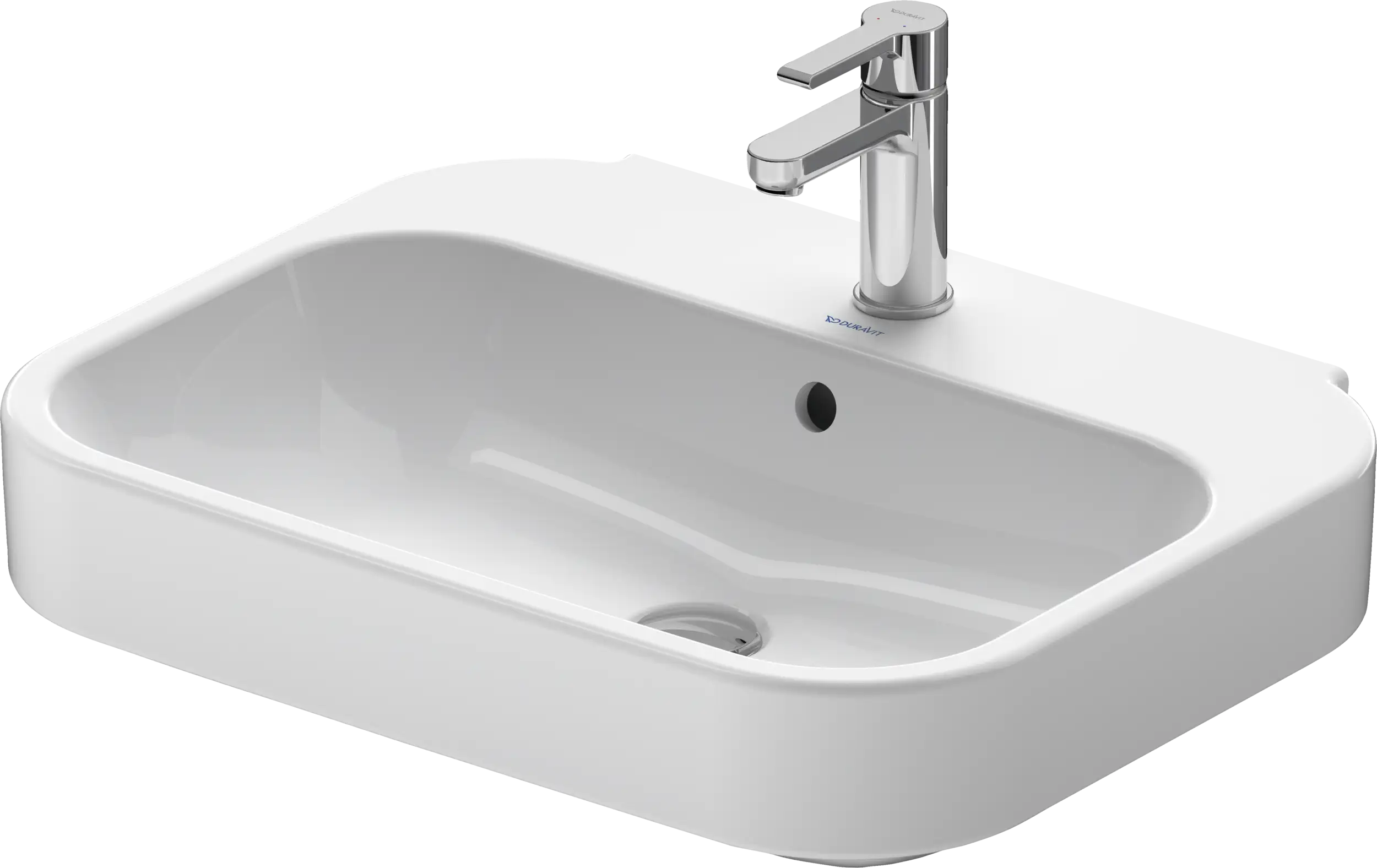 Duravit Happy D.2 23 5/8'' Rectangular Wall Mounted Sink in White with Single Faucet Hole and with Overflow