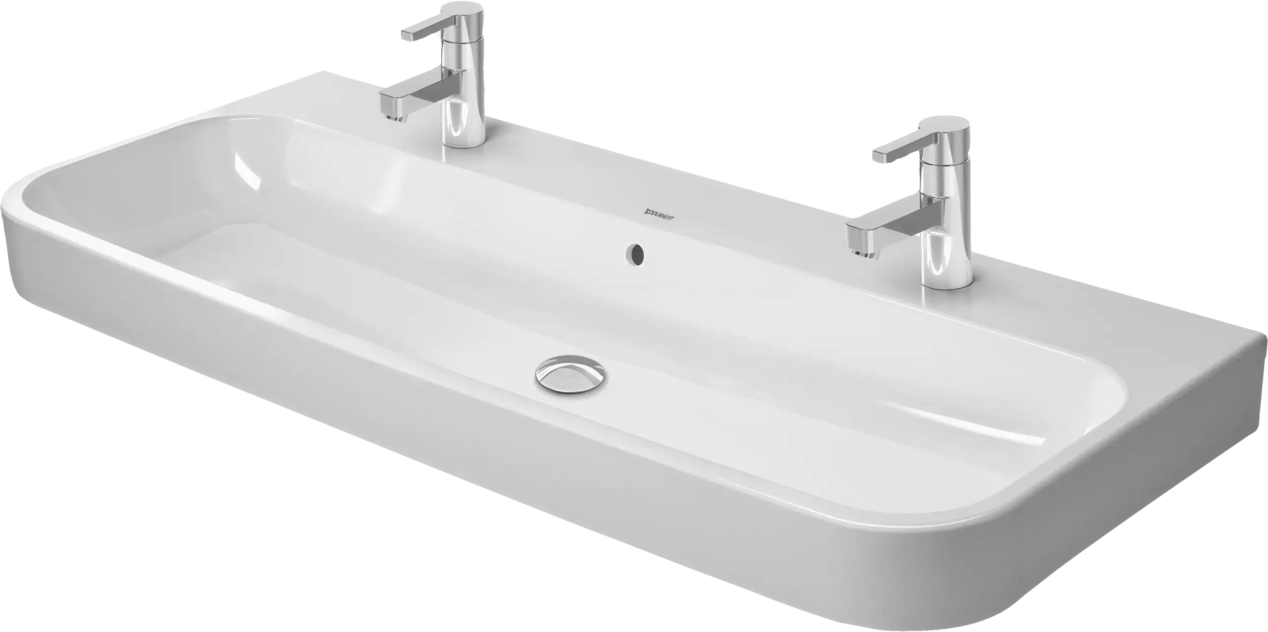 Duravit Happy D.2 47 1/4'' Rectangular Wall Mounted Sink in White with Two Sets of Single Faucet Holes and with Overflow