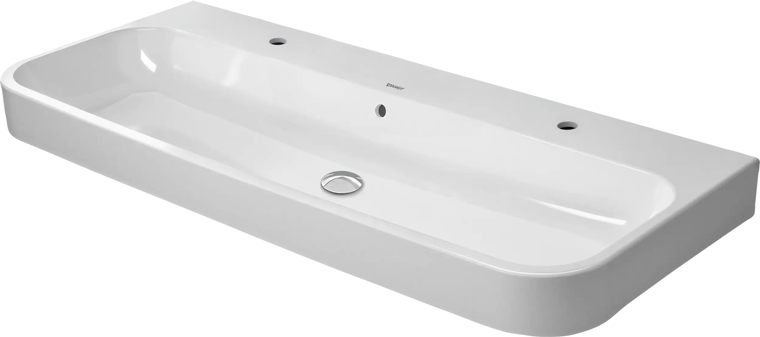 Duravit Happy D.2 47 1/4'' Rectangular Wall Mounted Sink in White with Two Sets of Single Faucet Holes and with Overflow