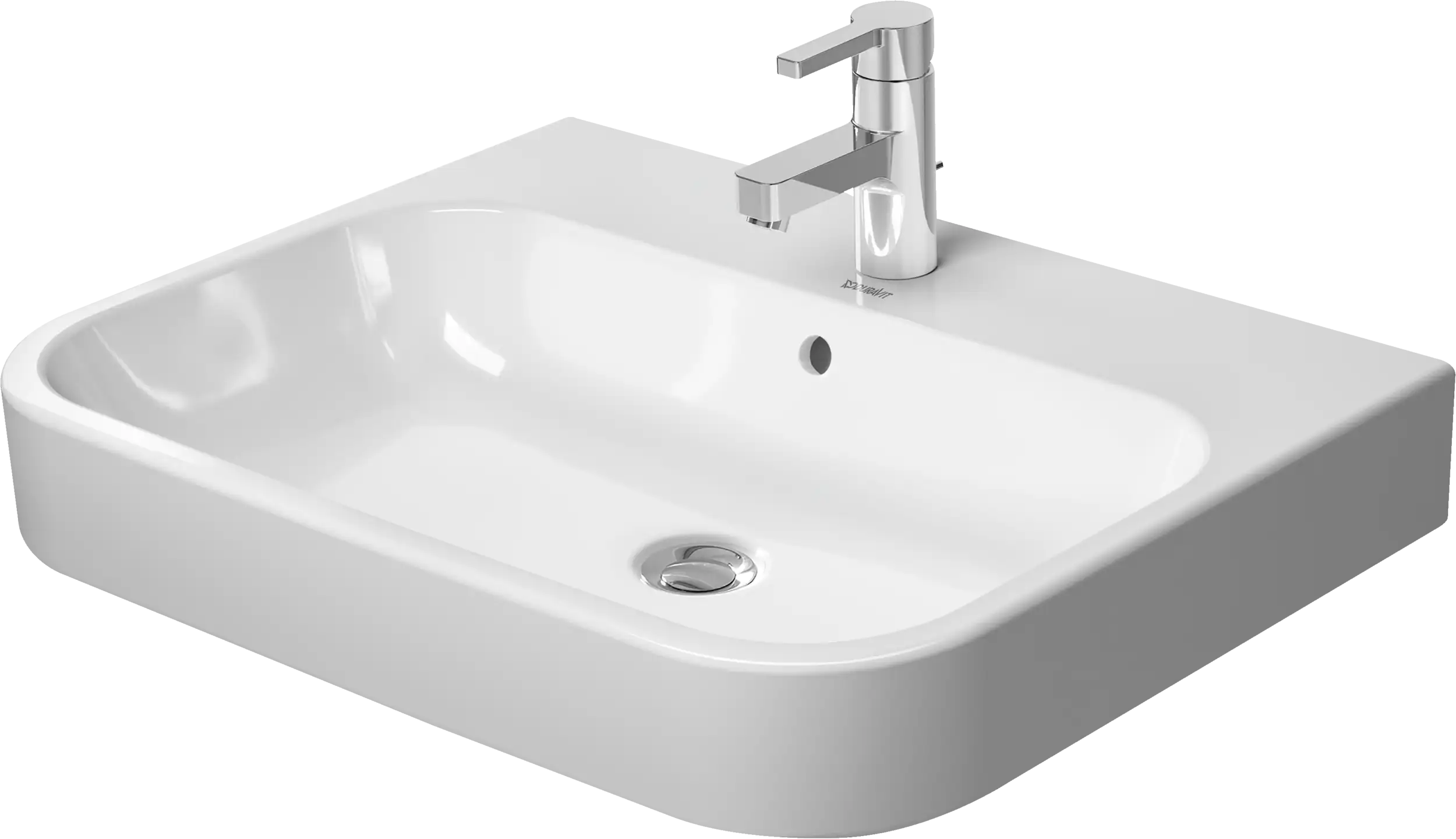 Duravit Happy D.2 25 5/8'' Rectangular Wall Mounted Sink in White with Single Faucet Hole and with Overflow